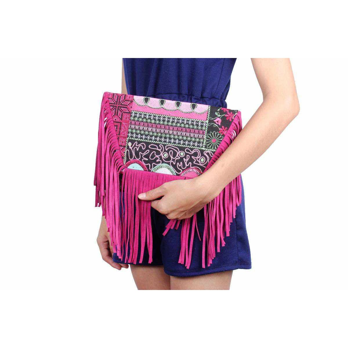 Bella Crossbody Embroidered Fringe Envelope Bag - Thailand Bags La Vie Bien Bella Crossbody Embroidered Fringe Envelope Bag - Thailand