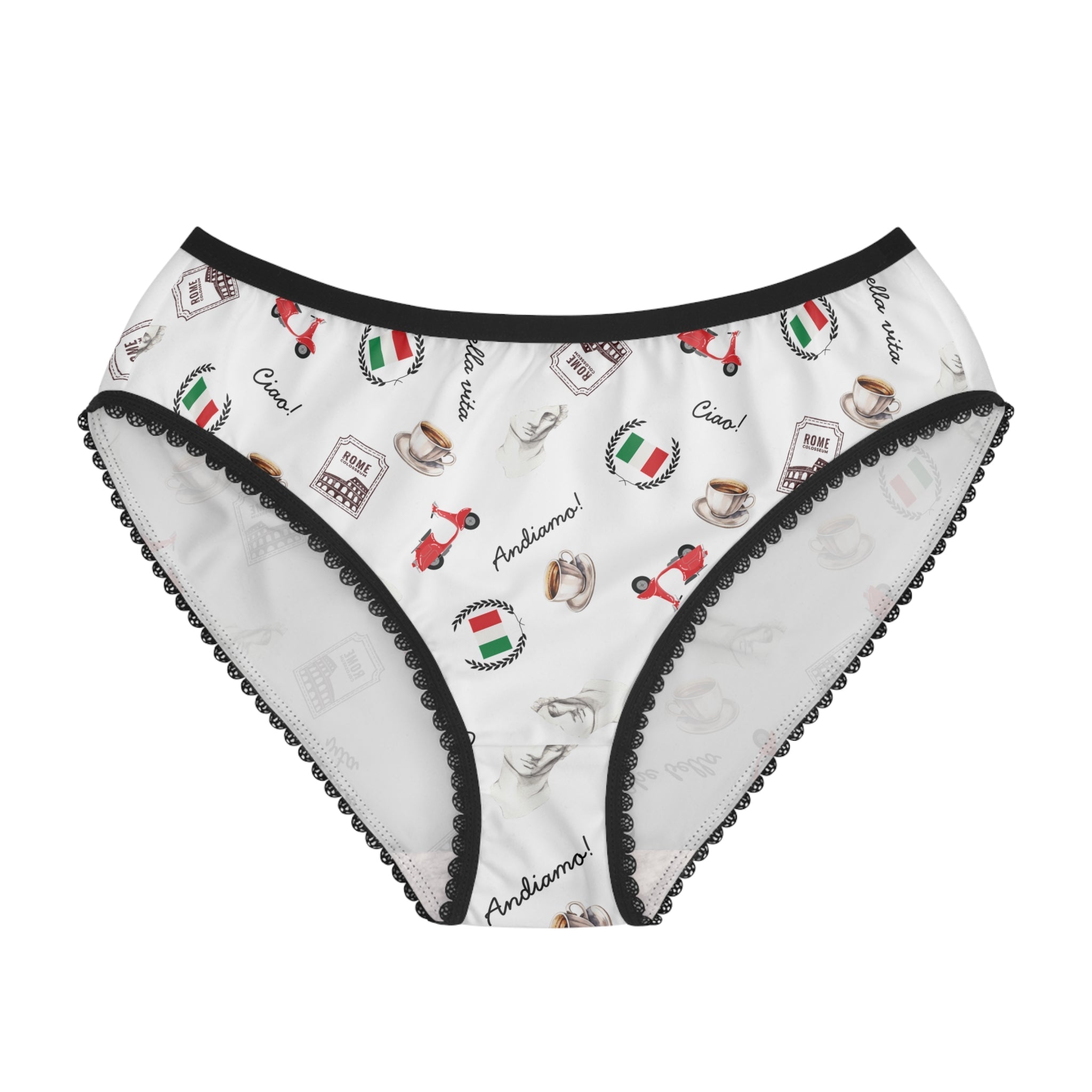 Bella Italiana women's underwear briefs, Italian themed espresso, scooter, flag pattern All Over Prints La Vie Bien Bella Italiana women's underwear briefs, Italian themed espresso, scooter, flag pattern