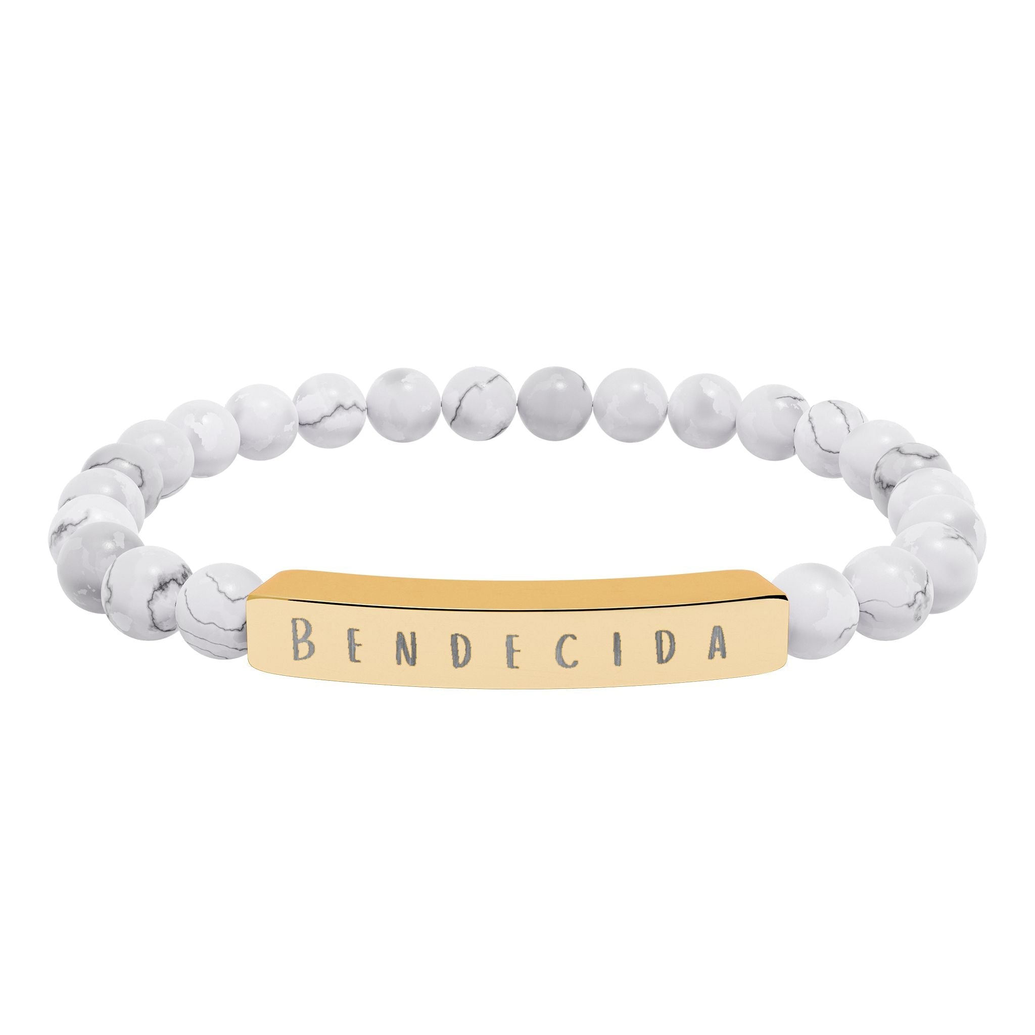 Bendecida (Blessed) Spanish Engraved Natural Stone Stretch Bar Bracelet – Beaded Bracelet Accessories La Vie Bien Bendecida (Blessed) Spanish Engraved Natural Stone Stretch Bar Bracelet – Beaded Bracelet