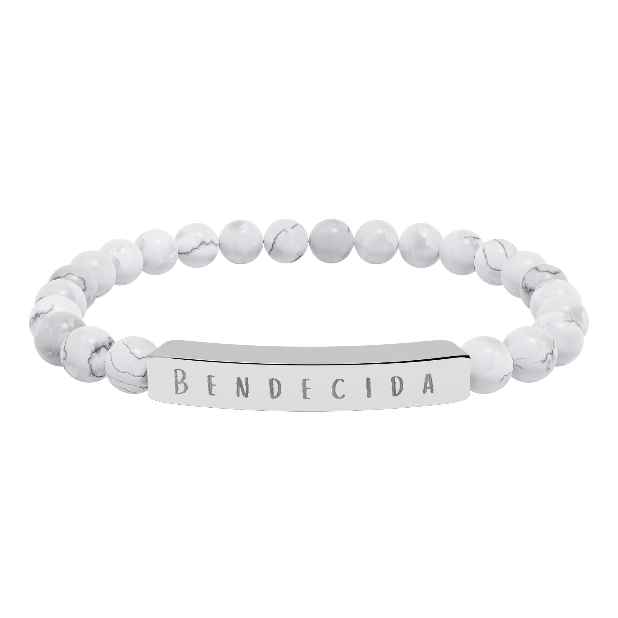 Bendecida (Blessed) Spanish Engraved Natural Stone Stretch Bar Bracelet – Beaded Bracelet Accessories La Vie Bien Bendecida (Blessed) Spanish Engraved Natural Stone Stretch Bar Bracelet – Beaded Bracelet