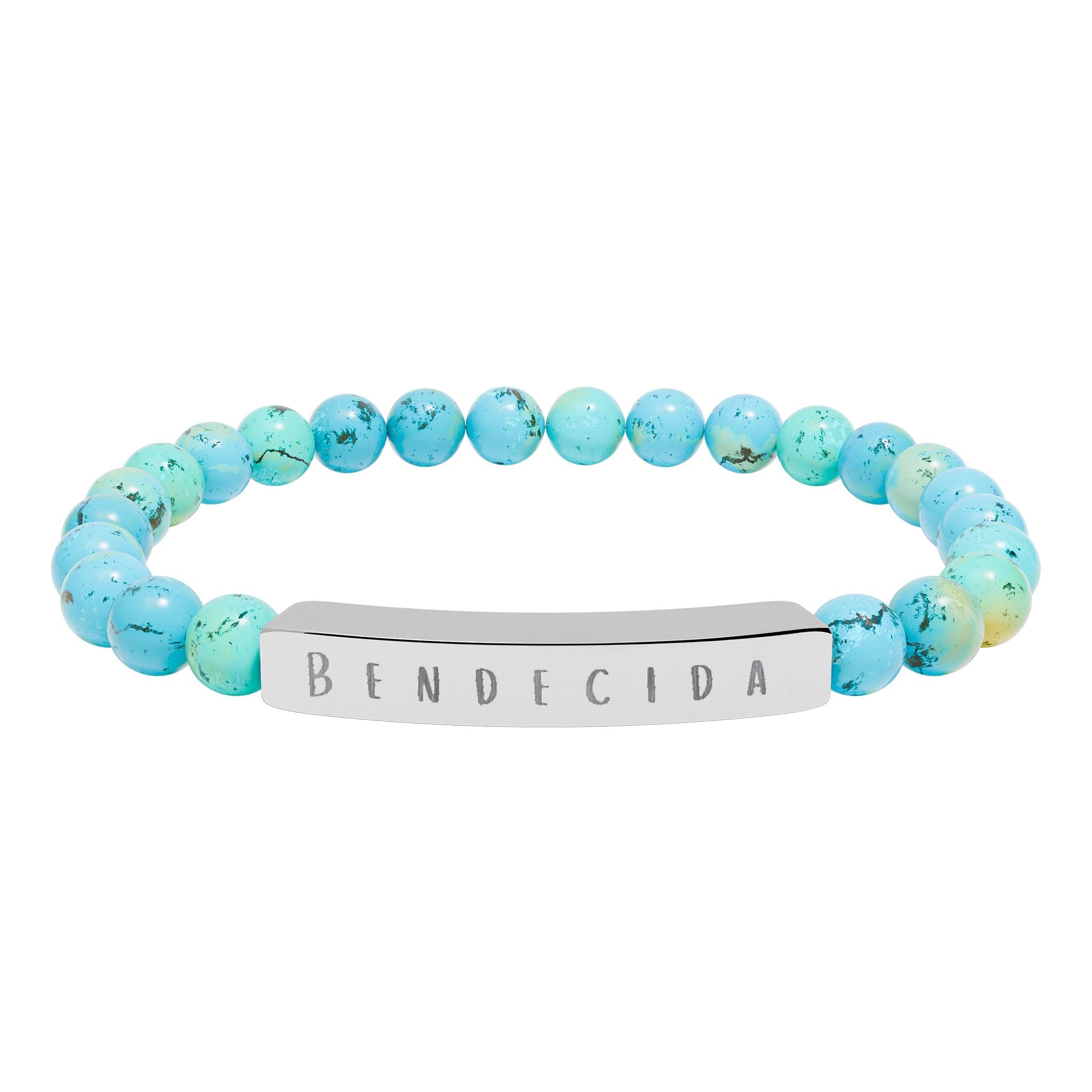Bendecida (Blessed) Spanish Engraved Natural Stone Stretch Bar Bracelet – Beaded Bracelet Accessories La Vie Bien Bendecida (Blessed) Spanish Engraved Natural Stone Stretch Bar Bracelet – Beaded Bracelet