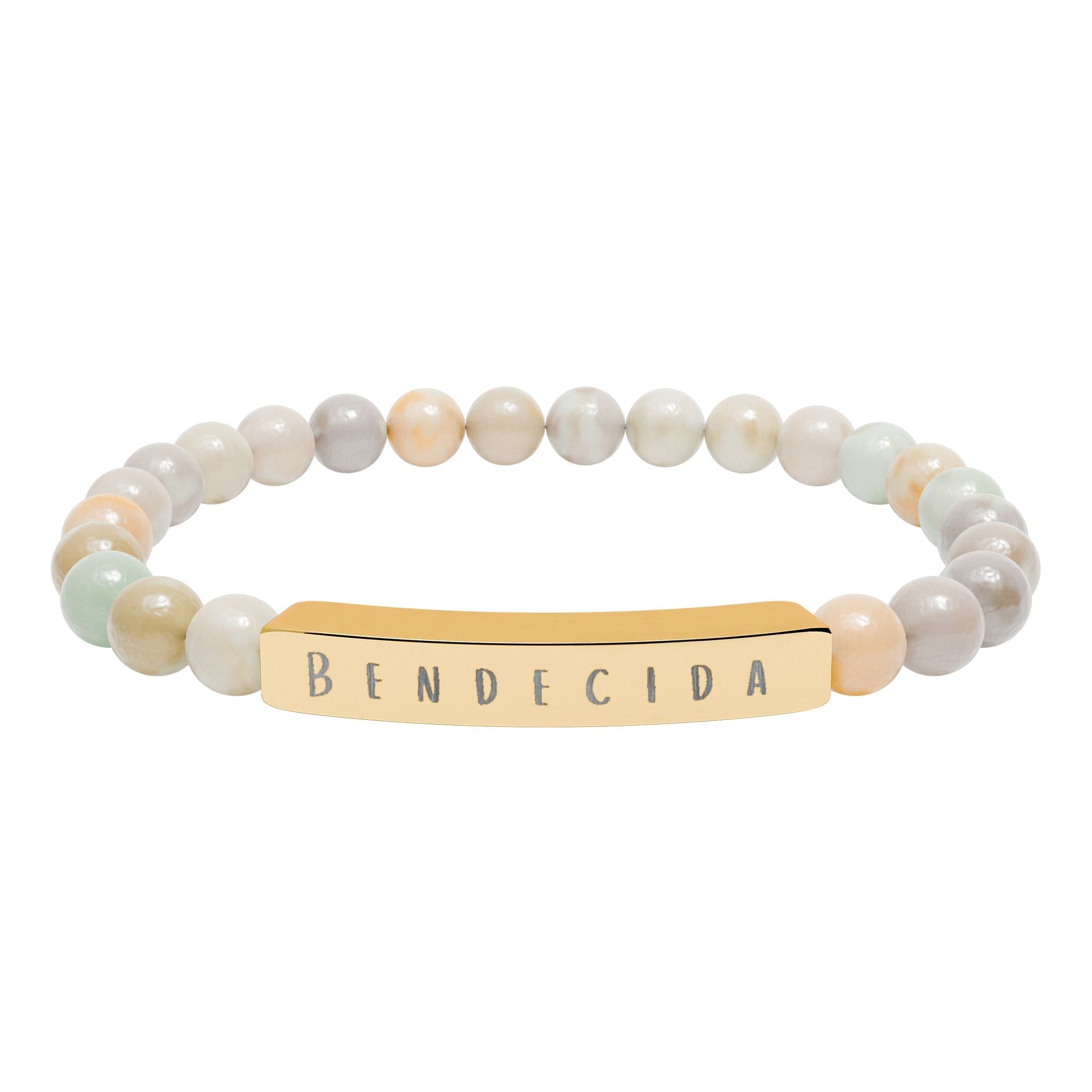Bendecida (Blessed) Spanish Engraved Natural Stone Stretch Bar Bracelet – Beaded Bracelet Accessories La Vie Bien Bendecida (Blessed) Spanish Engraved Natural Stone Stretch Bar Bracelet – Beaded Bracelet