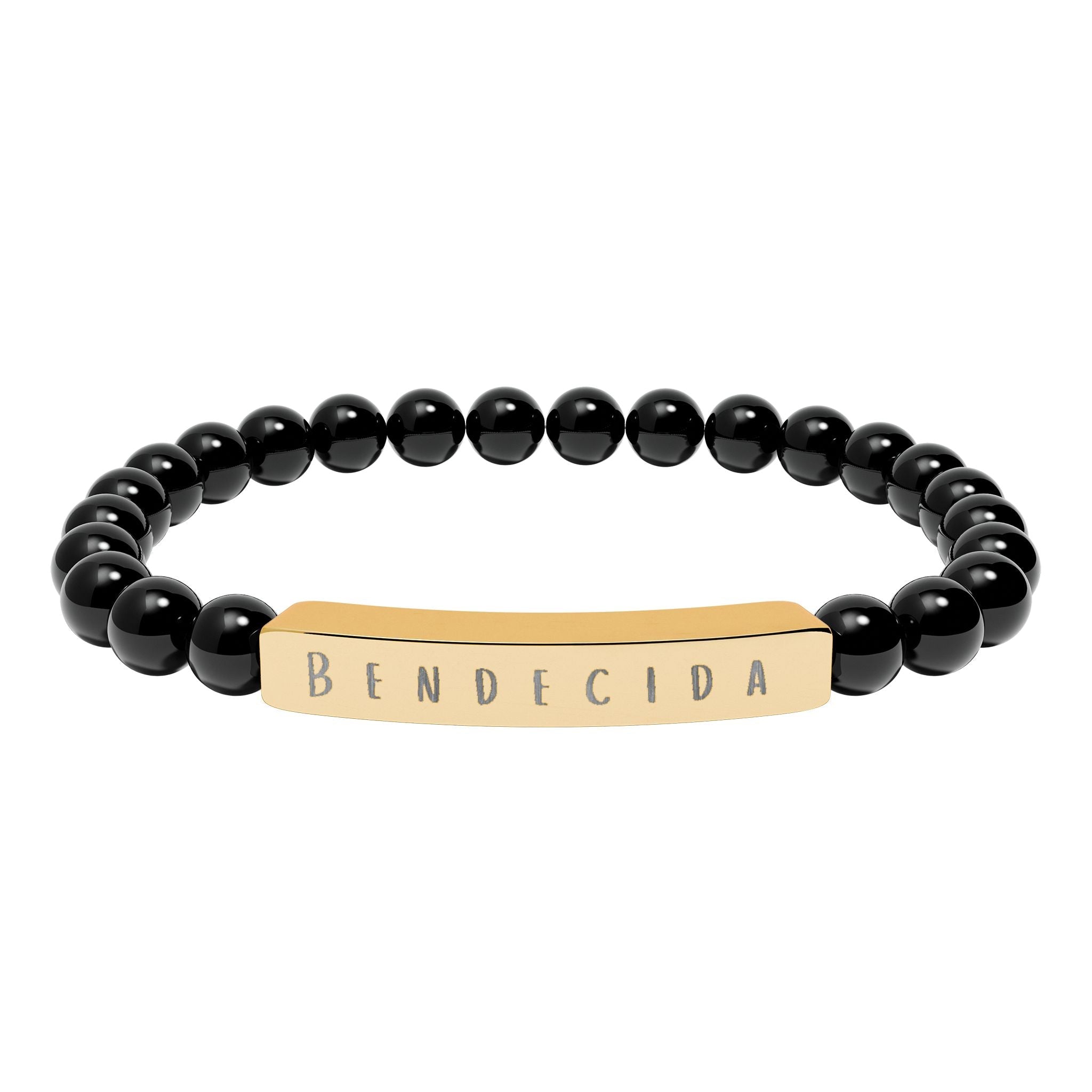 Bendecida (Blessed) Spanish Engraved Natural Stone Stretch Bar Bracelet – Beaded Bracelet Accessories La Vie Bien Bendecida (Blessed) Spanish Engraved Natural Stone Stretch Bar Bracelet – Beaded Bracelet