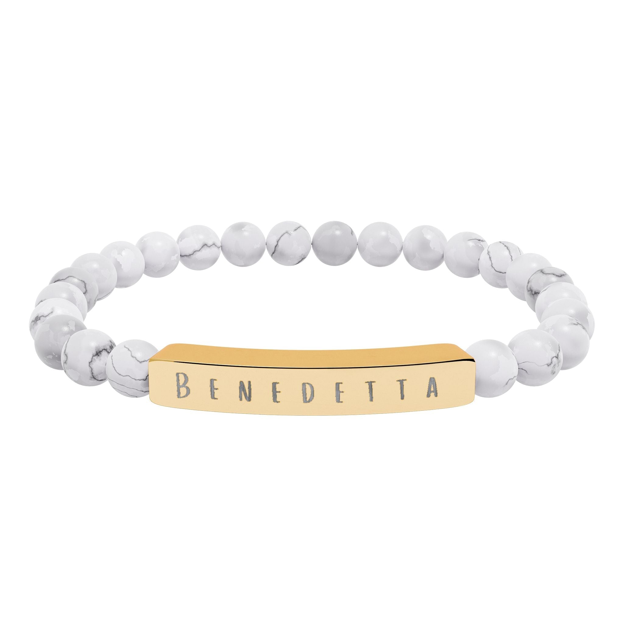 Benedetta (Blessed) Engraved Natural Stone Stretch Bar Bracelet — Italian Beaded Bracelet Accessories La Vie Bien Benedetta (Blessed) Engraved Natural Stone Stretch Bar Bracelet — Italian Beaded Bracelet