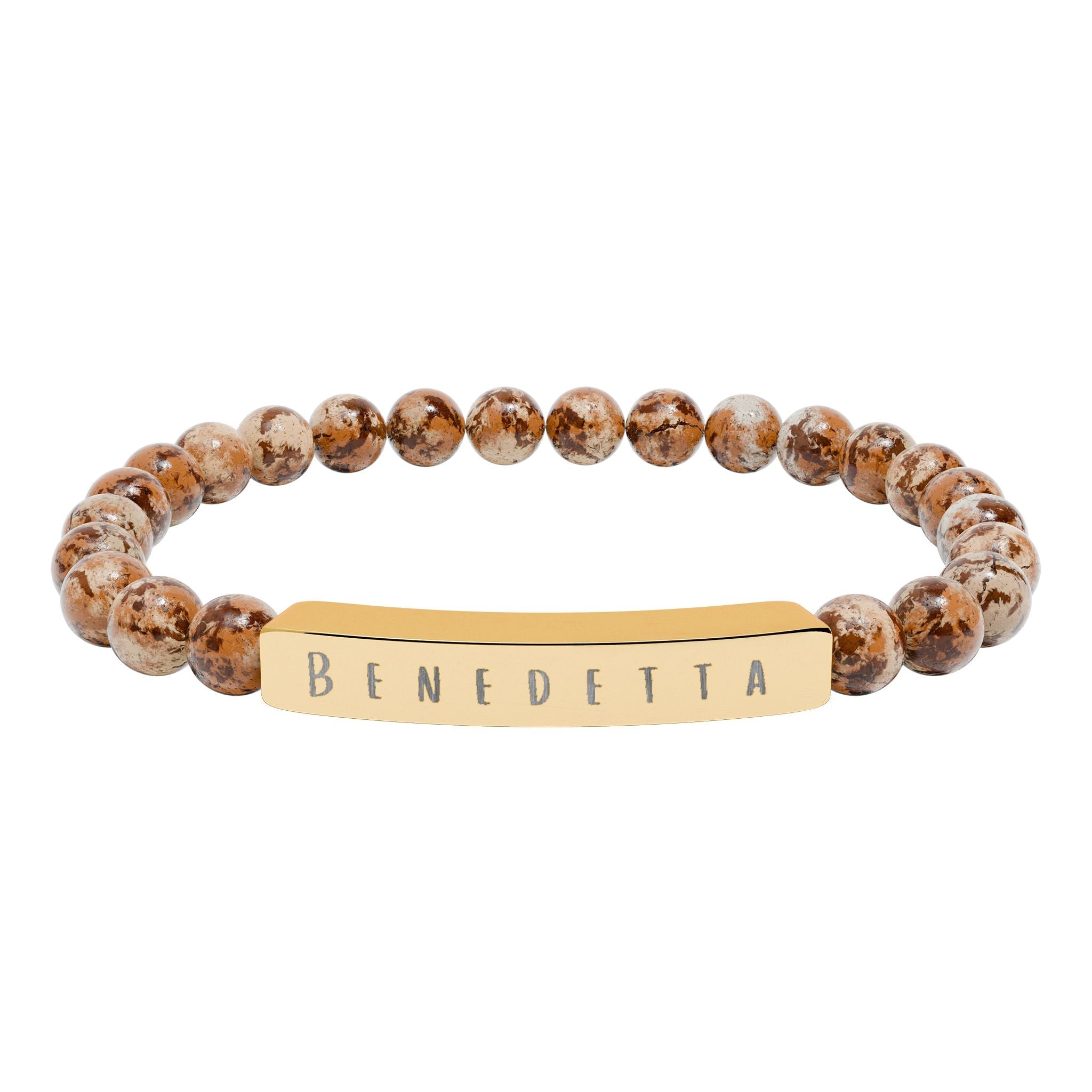 Benedetta (Blessed) Engraved Natural Stone Stretch Bar Bracelet — Italian Beaded Bracelet Accessories La Vie Bien Benedetta (Blessed) Engraved Natural Stone Stretch Bar Bracelet — Italian Beaded Bracelet