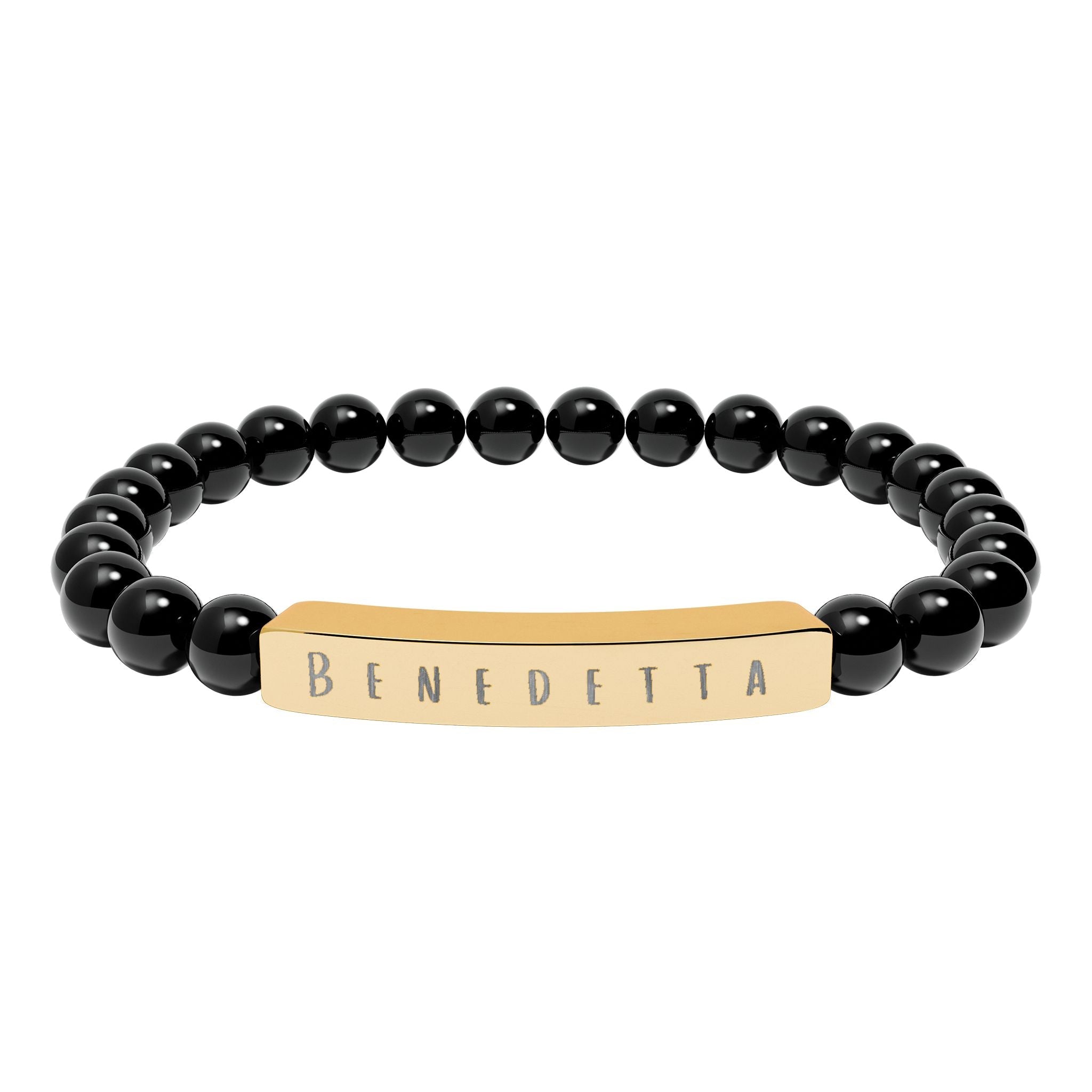 Benedetta (Blessed) Engraved Natural Stone Stretch Bar Bracelet — Italian Beaded Bracelet Accessories La Vie Bien Benedetta (Blessed) Engraved Natural Stone Stretch Bar Bracelet — Italian Beaded Bracelet