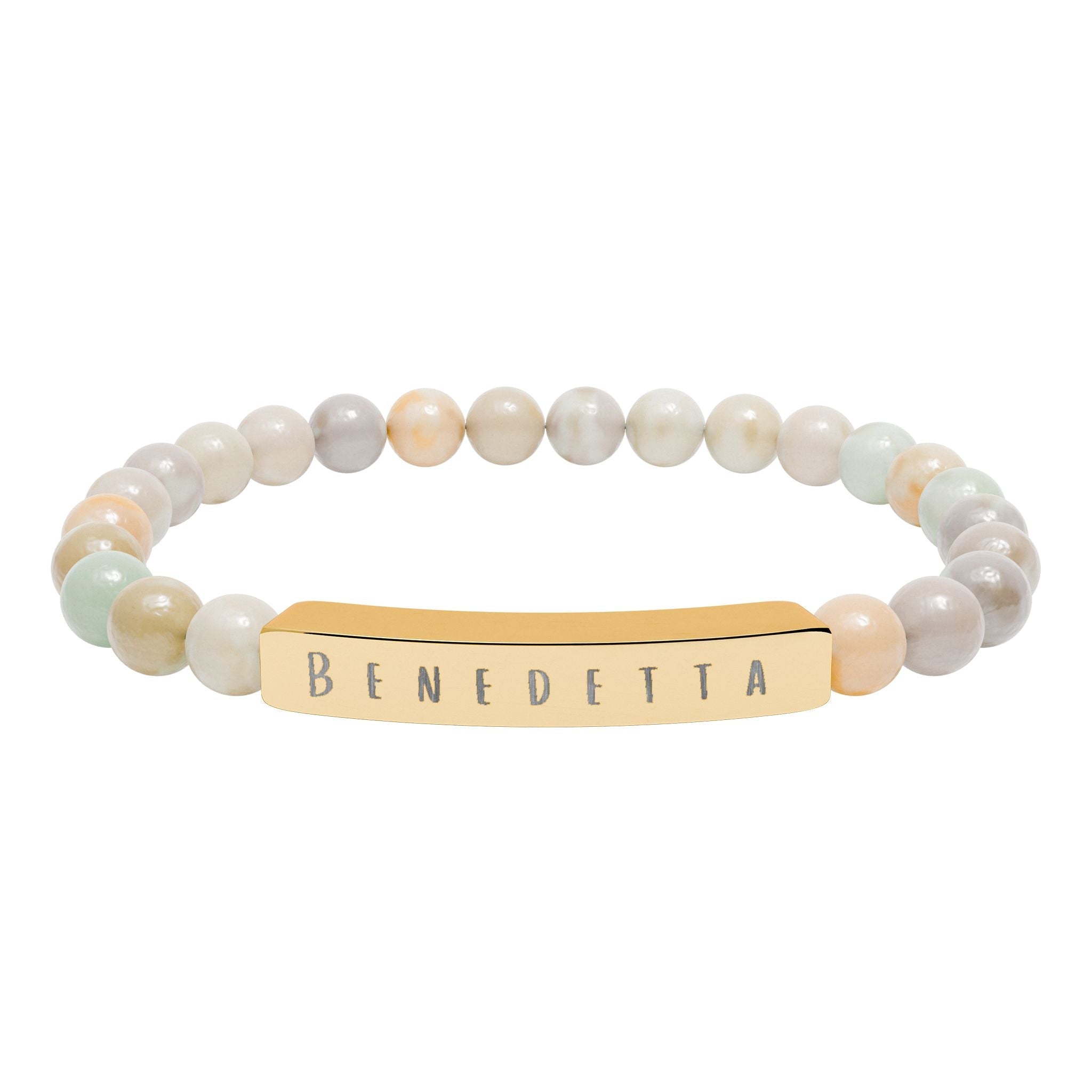 Benedetta (Blessed) Engraved Natural Stone Stretch Bar Bracelet — Italian Beaded Bracelet Accessories La Vie Bien Benedetta (Blessed) Engraved Natural Stone Stretch Bar Bracelet — Italian Beaded Bracelet