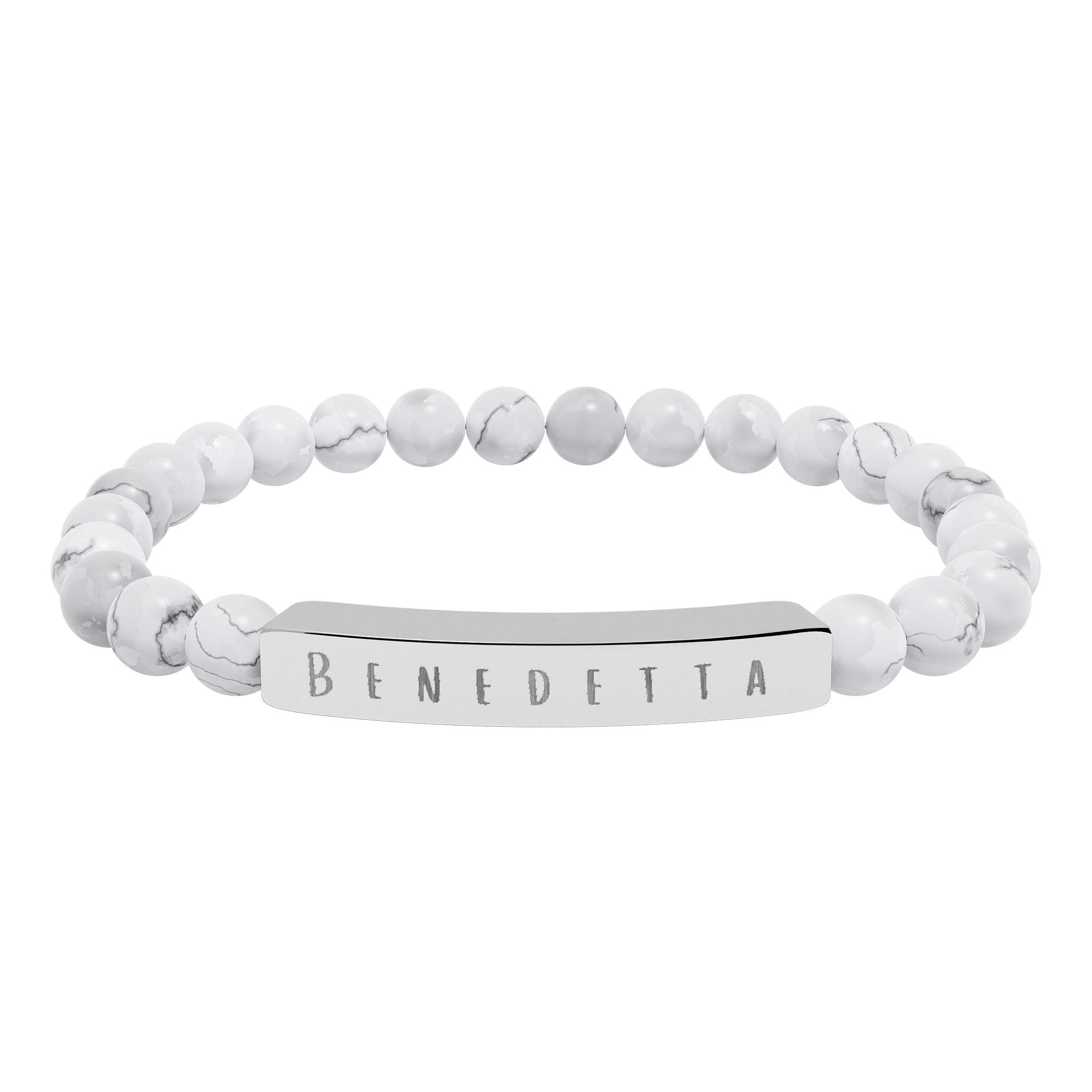 Benedetta (Blessed) Engraved Natural Stone Stretch Bar Bracelet — Italian Beaded Bracelet Accessories La Vie Bien Benedetta (Blessed) Engraved Natural Stone Stretch Bar Bracelet — Italian Beaded Bracelet