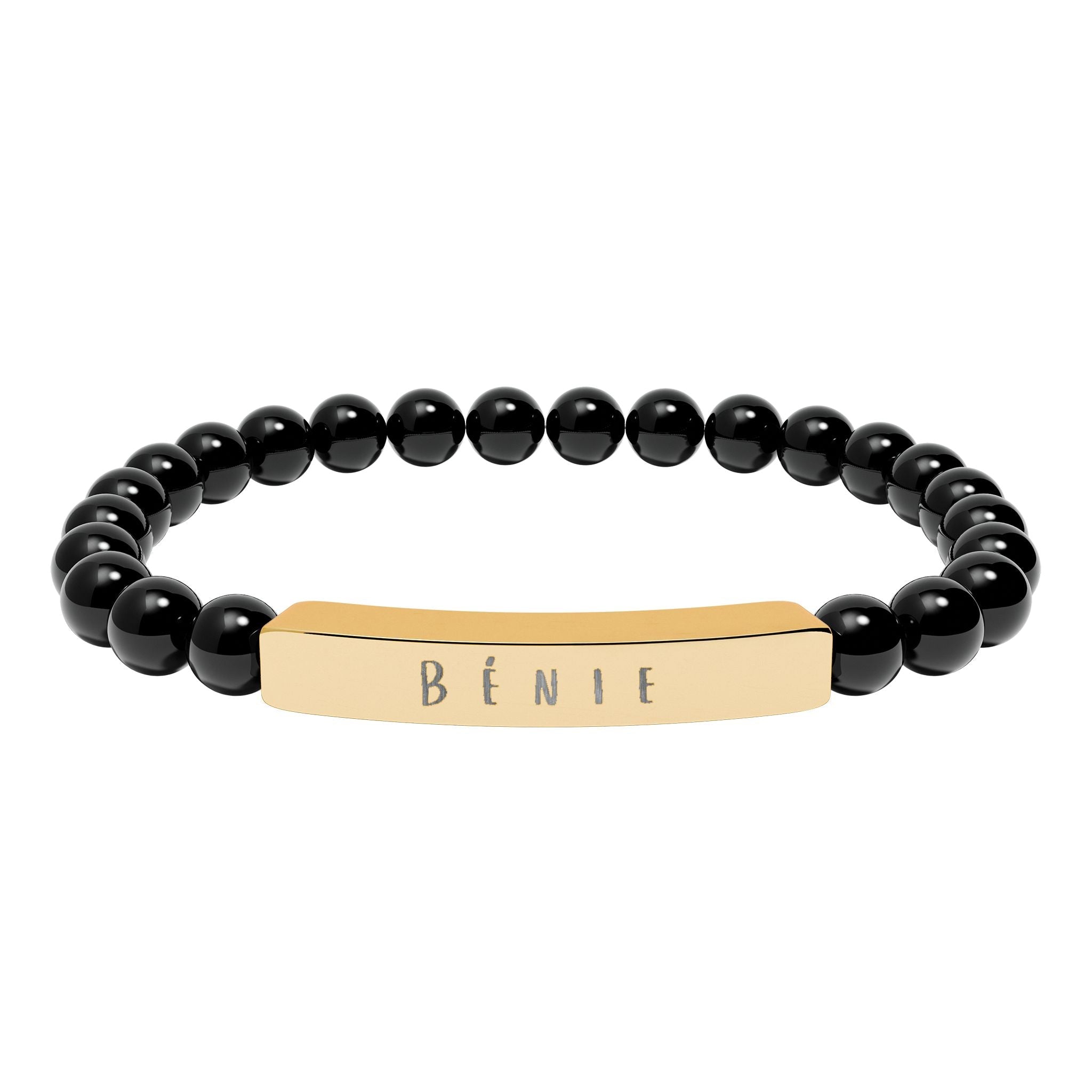 Bénie (Blessed) French beaded Engraved Bar Natural Stone Bracelet, Stretch Bead Bracelet Accessories La Vie Bien Bénie (Blessed) French beaded Engraved Bar Natural Stone Bracelet, Stretch Bead Bracelet