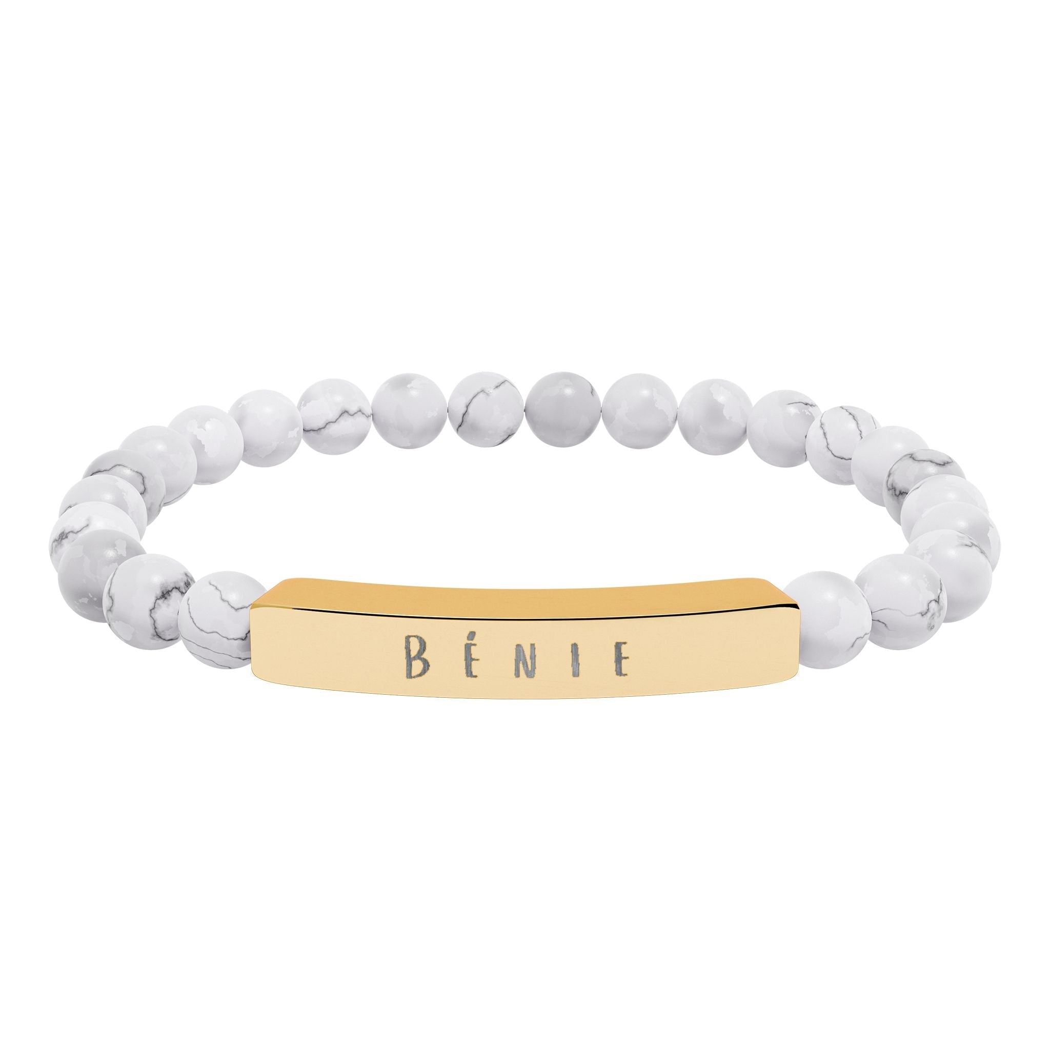 Bénie (Blessed) French beaded Engraved Bar Natural Stone Bracelet, Stretch Bead Bracelet Accessories La Vie Bien Bénie (Blessed) French beaded Engraved Bar Natural Stone Bracelet, Stretch Bead Bracelet