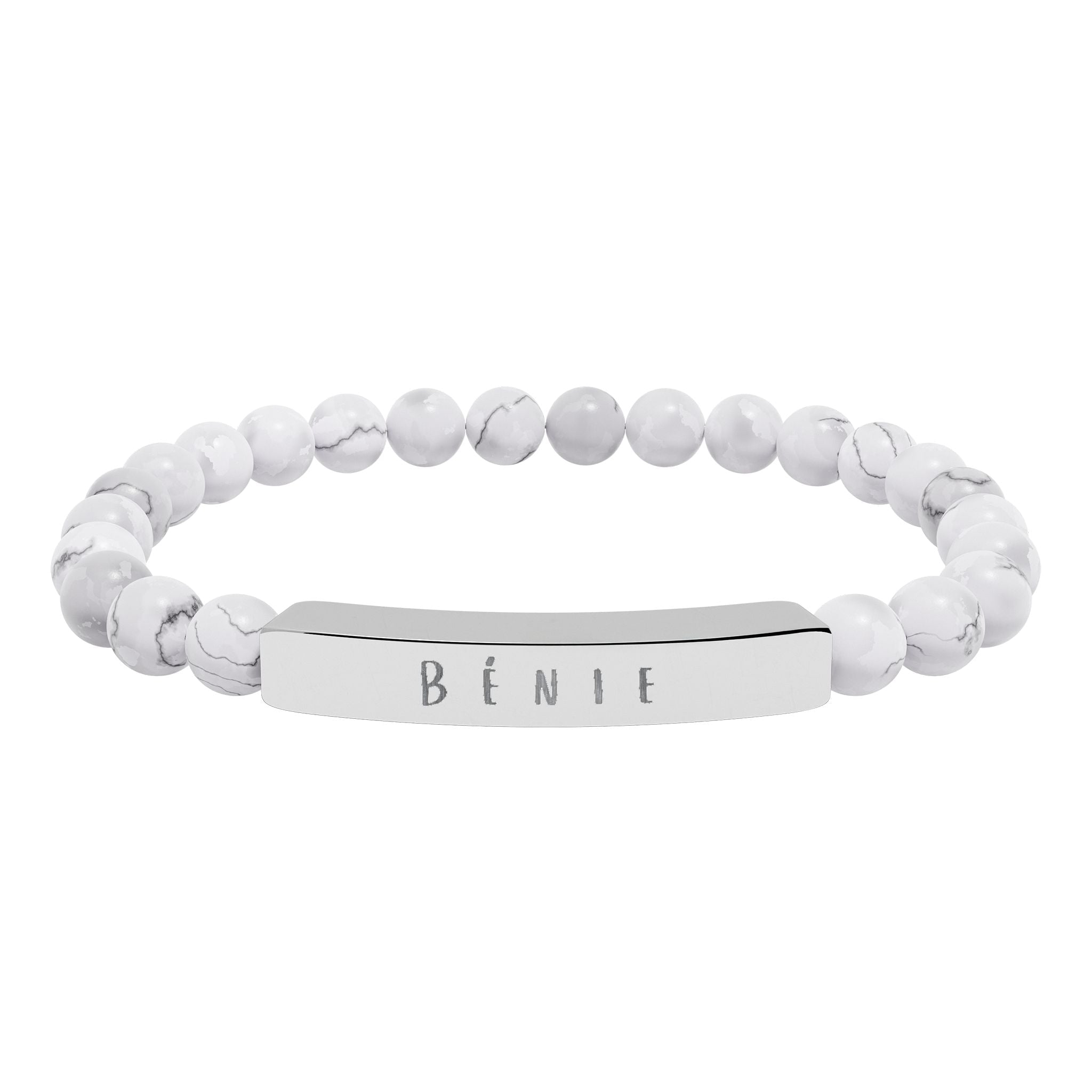 Bénie (Blessed) French beaded Engraved Bar Natural Stone Bracelet, Stretch Bead Bracelet Accessories La Vie Bien Bénie (Blessed) French beaded Engraved Bar Natural Stone Bracelet, Stretch Bead Bracelet