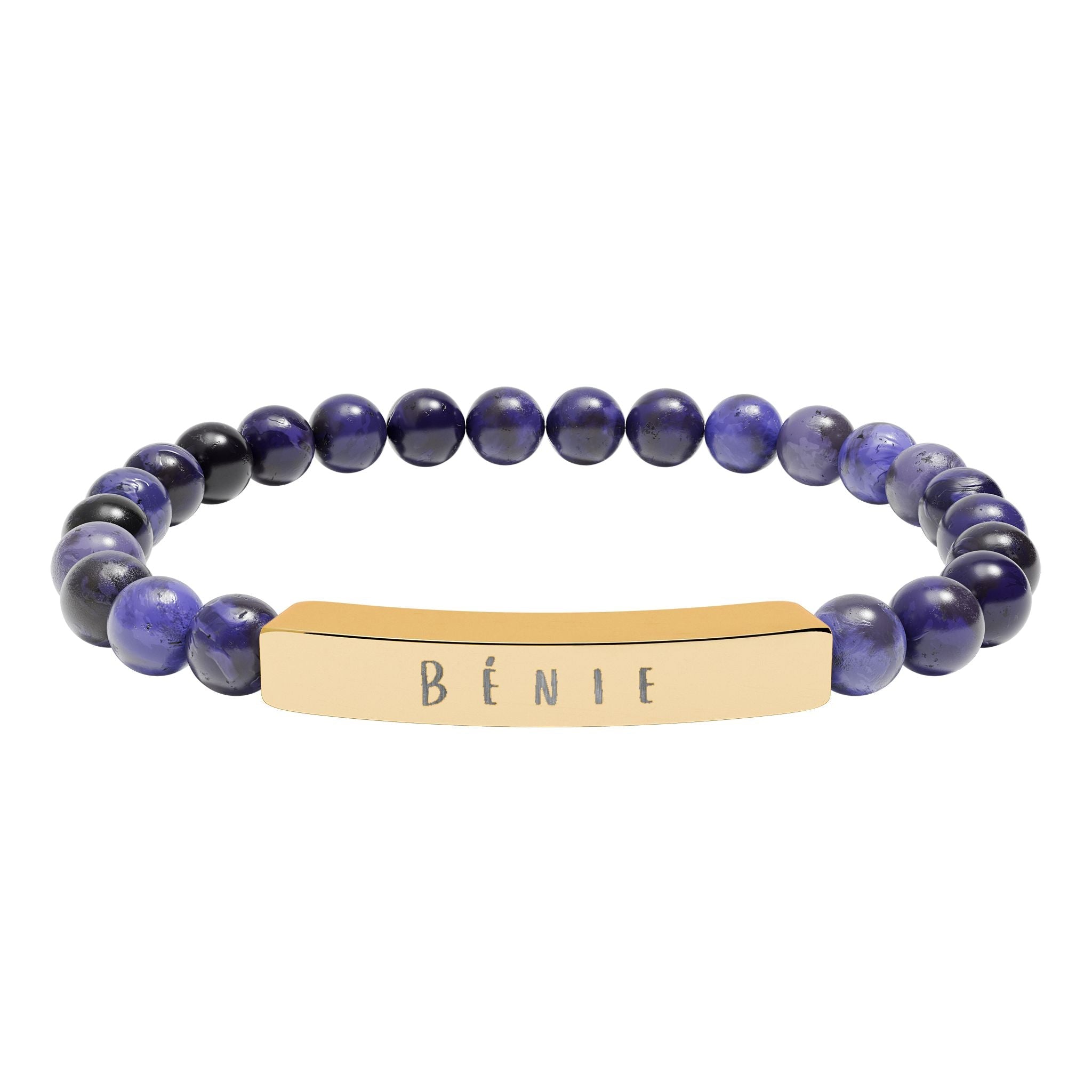 Bénie (Blessed) French beaded Engraved Bar Natural Stone Bracelet, Stretch Bead Bracelet Accessories La Vie Bien Bénie (Blessed) French beaded Engraved Bar Natural Stone Bracelet, Stretch Bead Bracelet