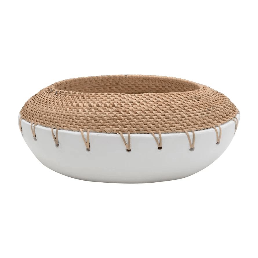 Benton Terracotta Planter with Hand-Woven Rattan Stitching by White Cliff Studio