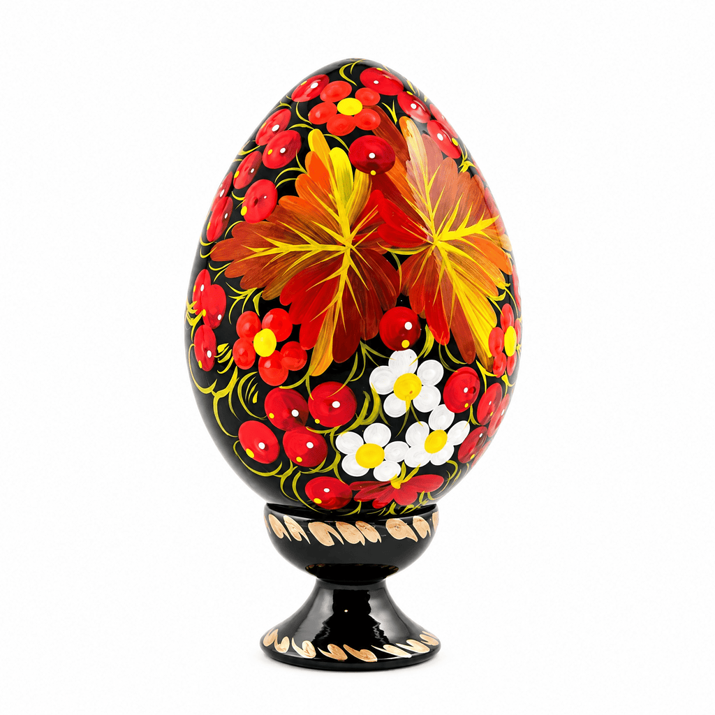Berries & Golden Leaf Motif Ukrainian Folk Art Wooden Easter Egg Easter Eggs > Wooden > Singles La Vie Bien Berries & Golden Leaf Motif Ukrainian Folk Art Wooden Easter Egg