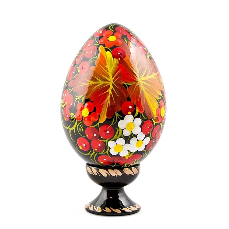 Berries & Golden Leaf Motif Ukrainian Folk Art Wooden Easter Egg Easter Eggs > Wooden > Singles La Vie Bien Berries & Golden Leaf Motif Ukrainian Folk Art Wooden Easter Egg