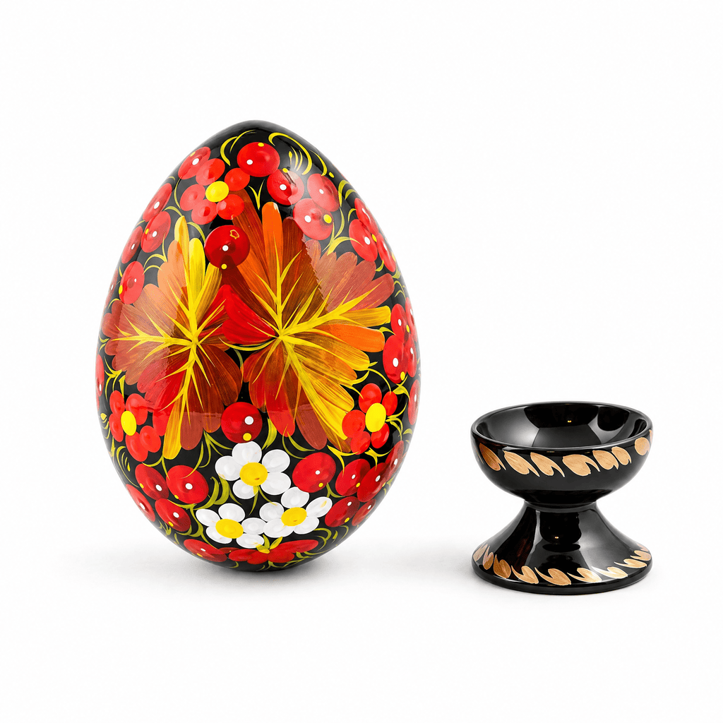 Berries & Golden Leaf Motif Ukrainian Folk Art Wooden Easter Egg Easter Eggs > Wooden > Singles La Vie Bien Berries & Golden Leaf Motif Ukrainian Folk Art Wooden Easter Egg