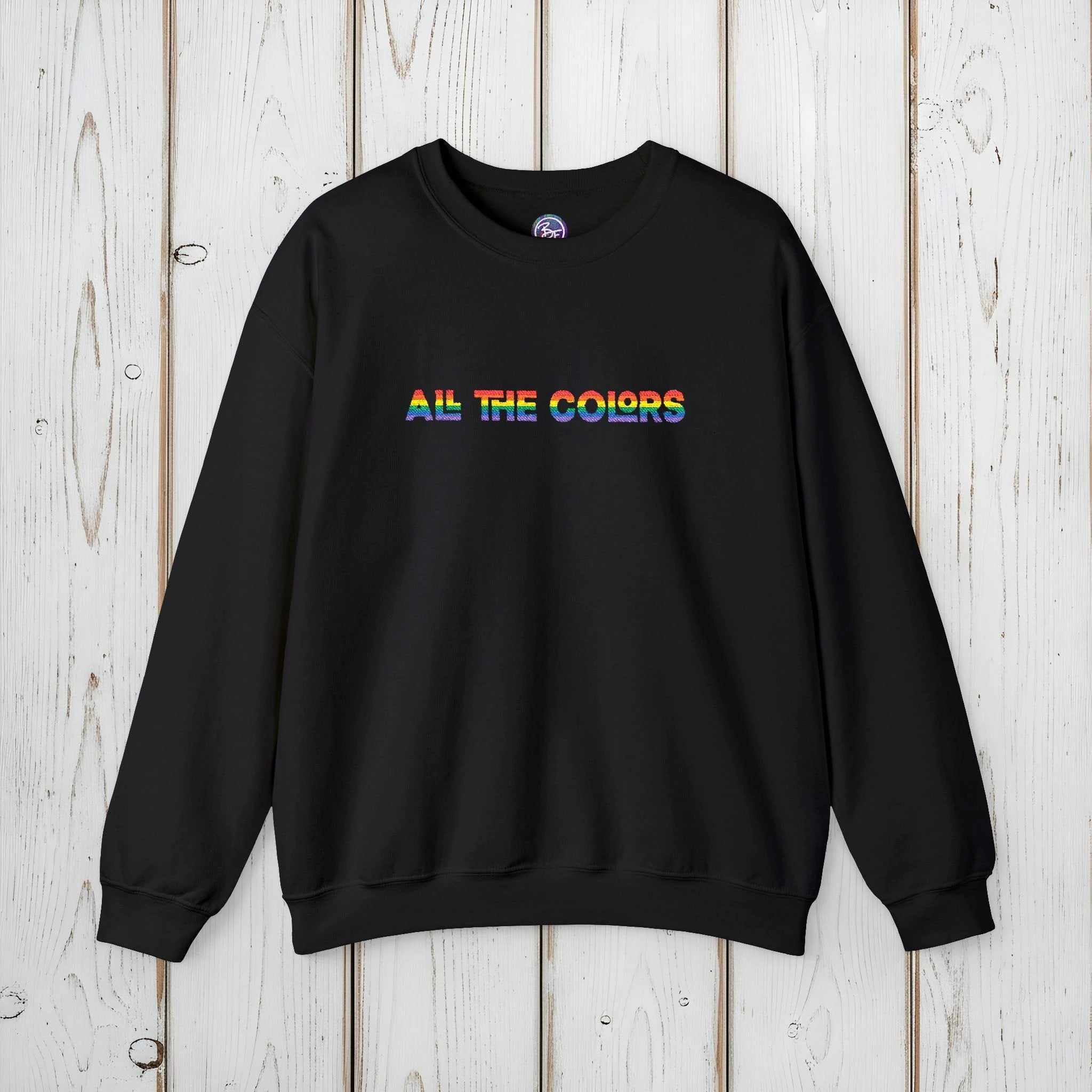 Bespattered Facade "All the Colors" Rainbow Embroidered Crewneck Sweatshirt by Bespattered Facade