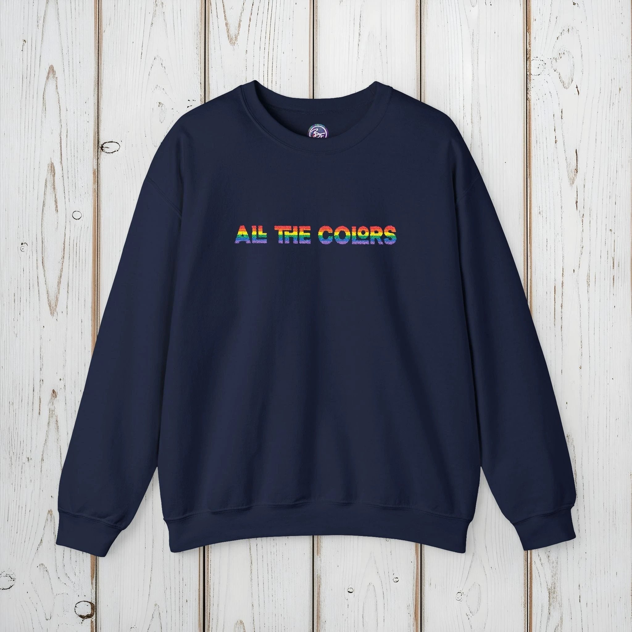 Bespattered Facade "All the Colors" Rainbow Embroidered Crewneck Sweatshirt by Bespattered Facade