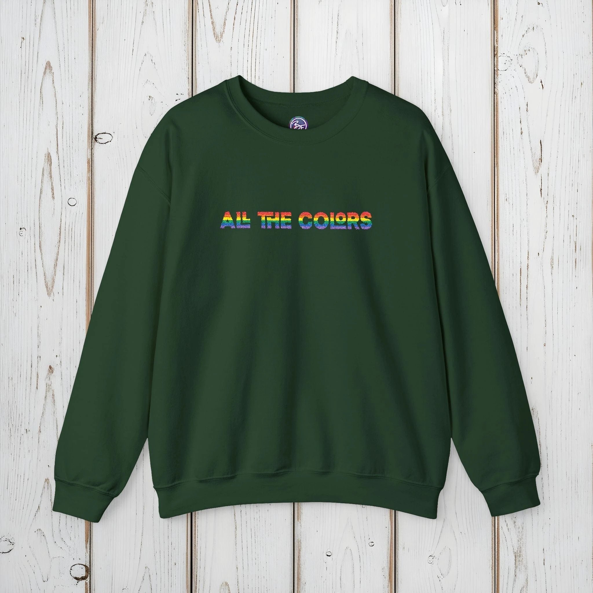 Bespattered Facade "All the Colors" Rainbow Embroidered Crewneck Sweatshirt by Bespattered Facade