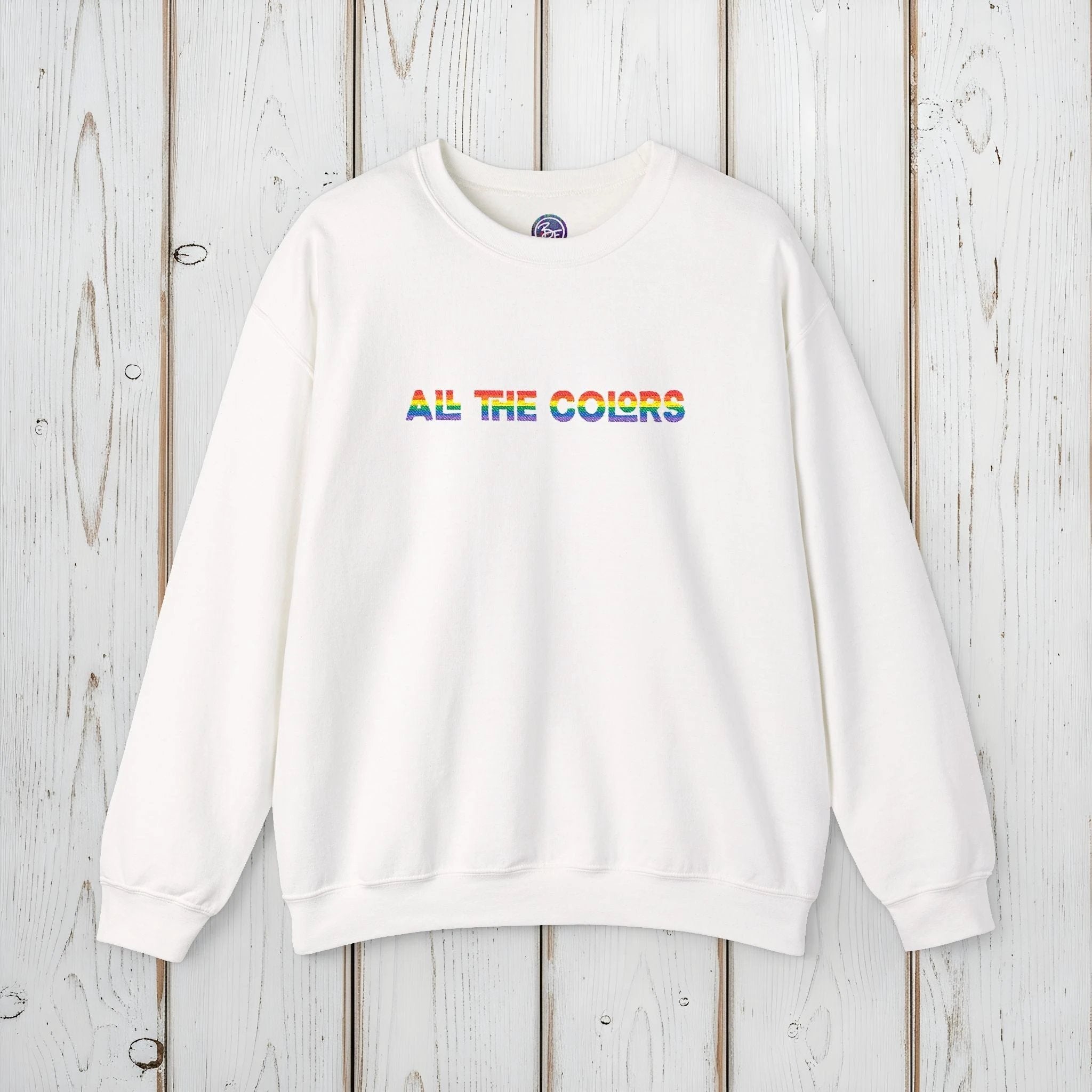 Bespattered Facade "All the Colors" Rainbow Embroidered Crewneck Sweatshirt by Bespattered Facade