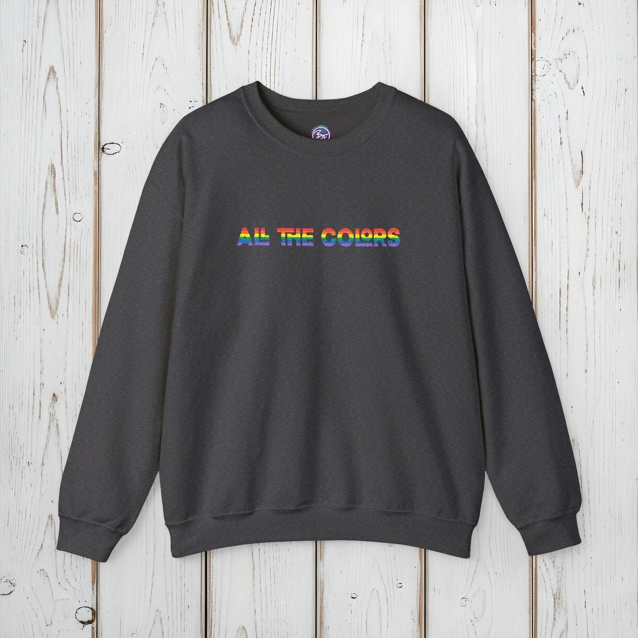 Bespattered Facade "All the Colors" Rainbow Embroidered Crewneck Sweatshirt by Bespattered Facade