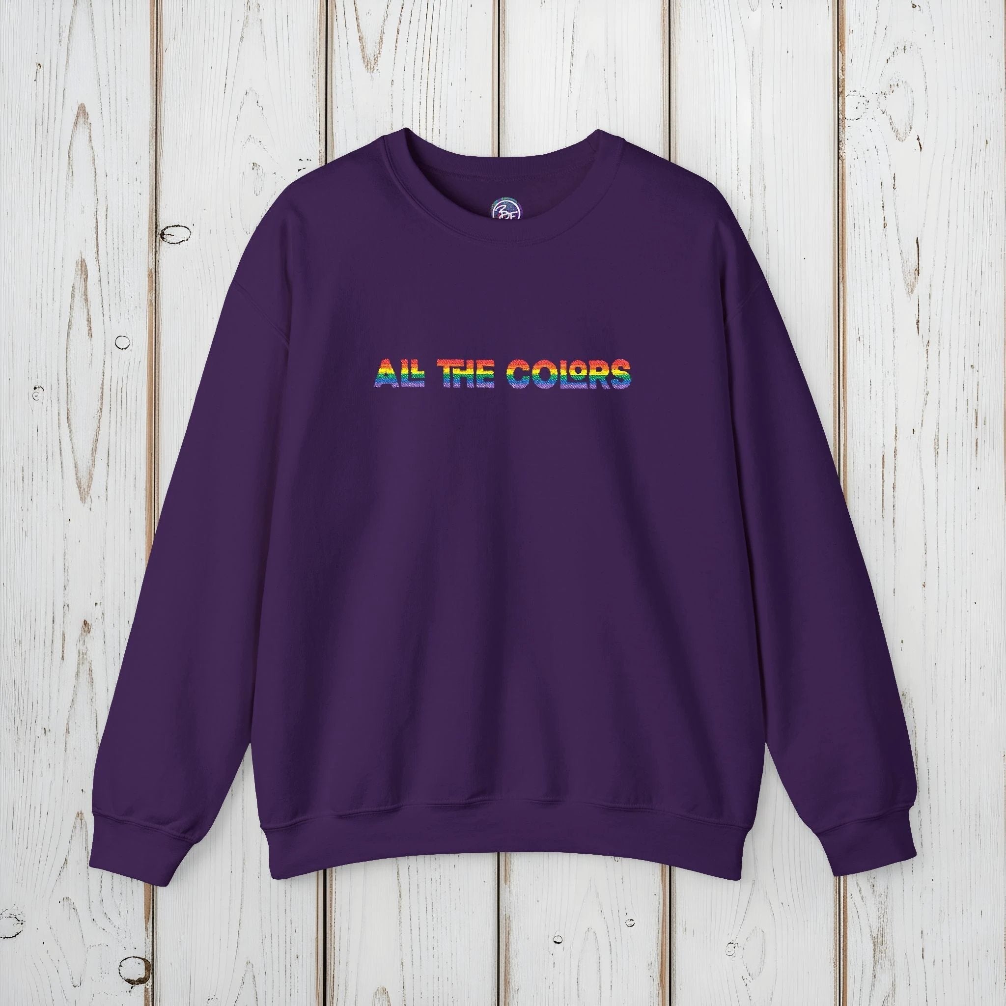 Bespattered Facade "All the Colors" Rainbow Embroidered Crewneck Sweatshirt by Bespattered Facade