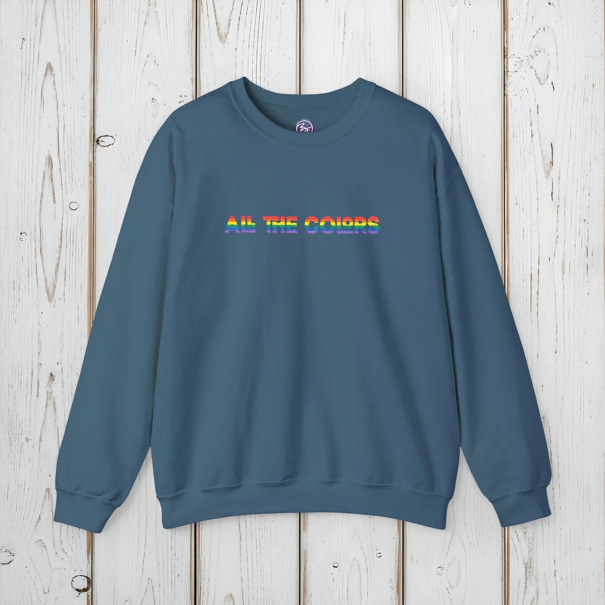Bespattered Facade "All the Colors" Rainbow Embroidered Crewneck Sweatshirt by Bespattered Facade