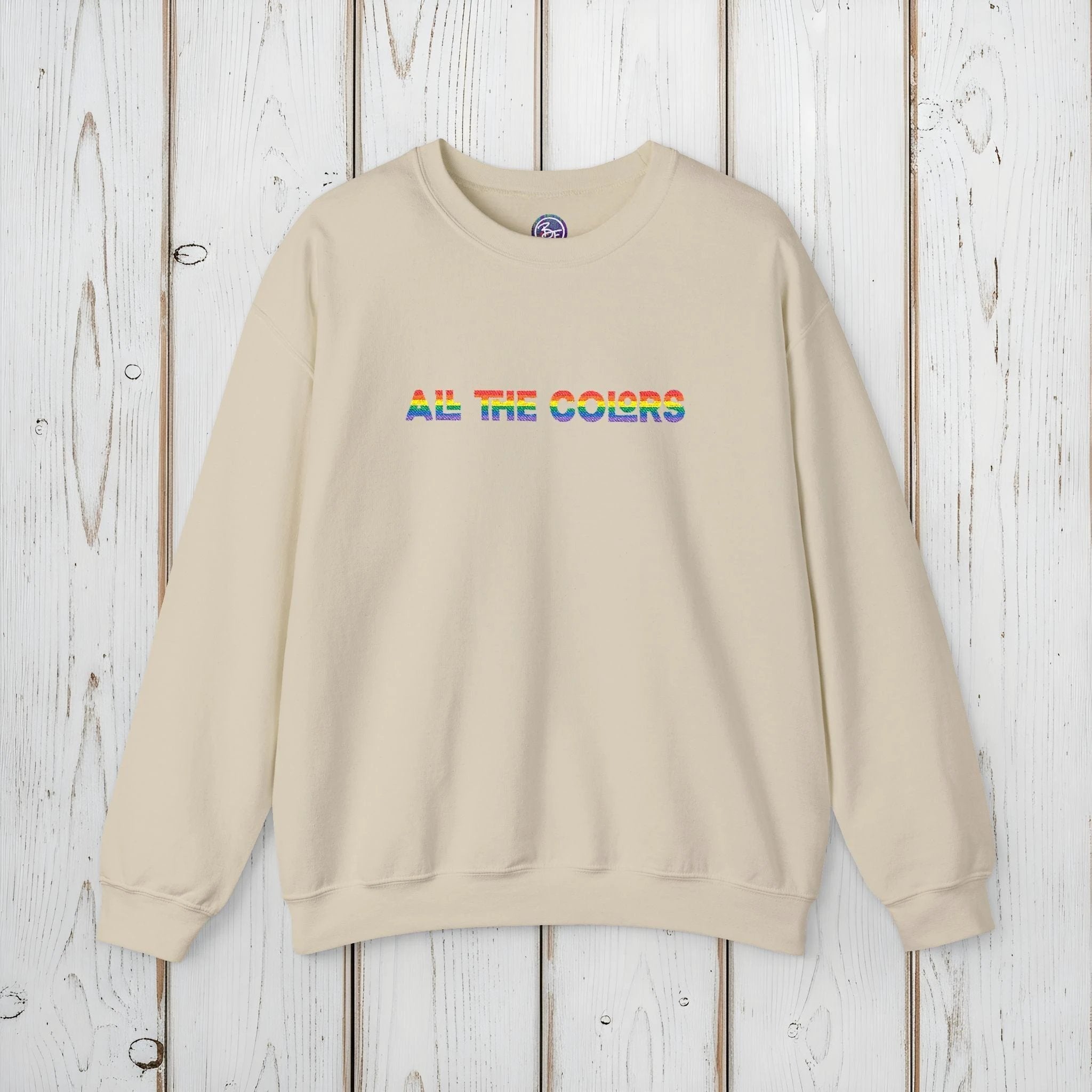 Bespattered Facade "All the Colors" Rainbow Embroidered Crewneck Sweatshirt by Bespattered Facade