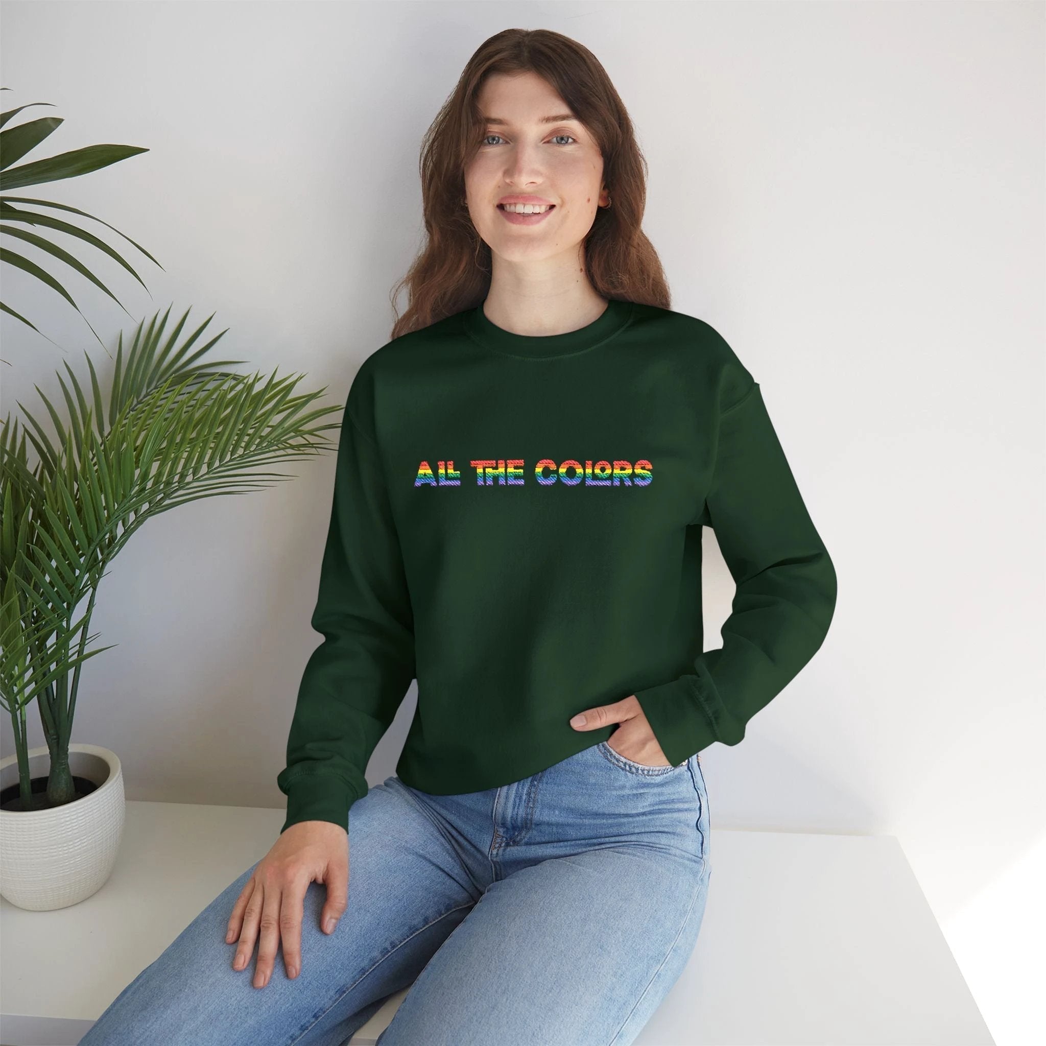 Bespattered Facade "All the Colors" Rainbow Embroidered Crewneck Sweatshirt by Bespattered Facade