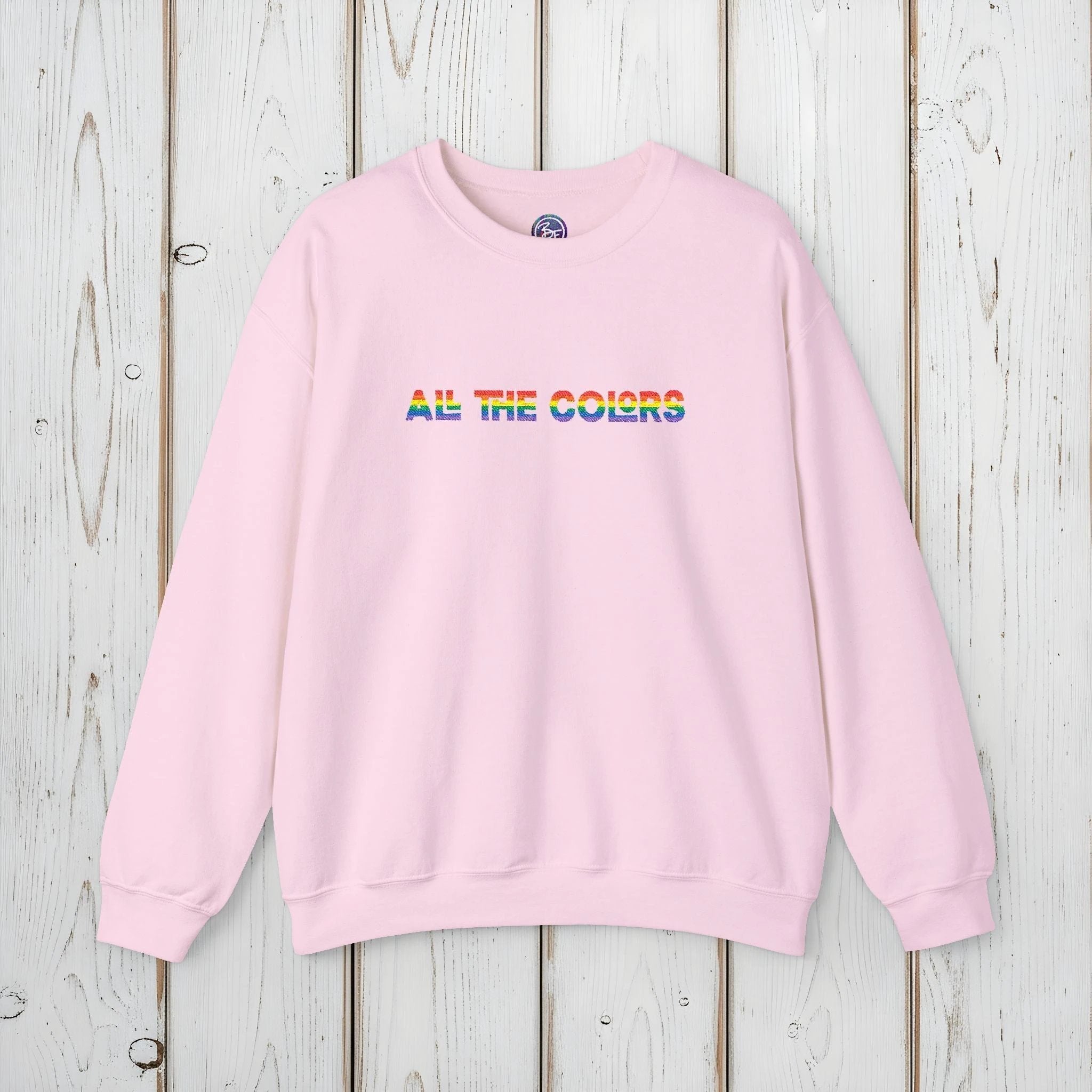 Bespattered Facade "All the Colors" Rainbow Embroidered Crewneck Sweatshirt by Bespattered Facade