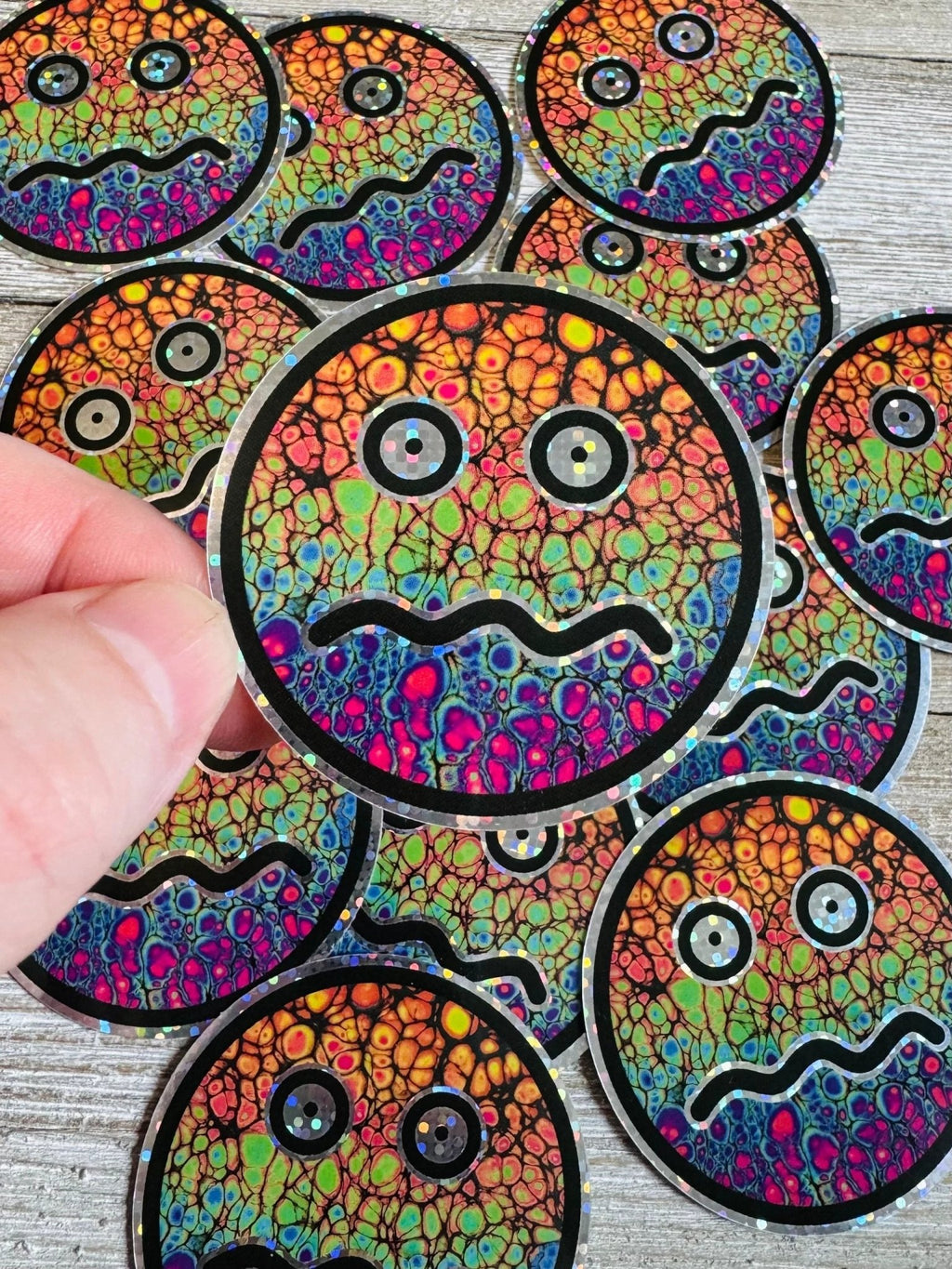 Bespattered Facade Anxiety Face Holographic Glitter Sticker by Bespattered Facade