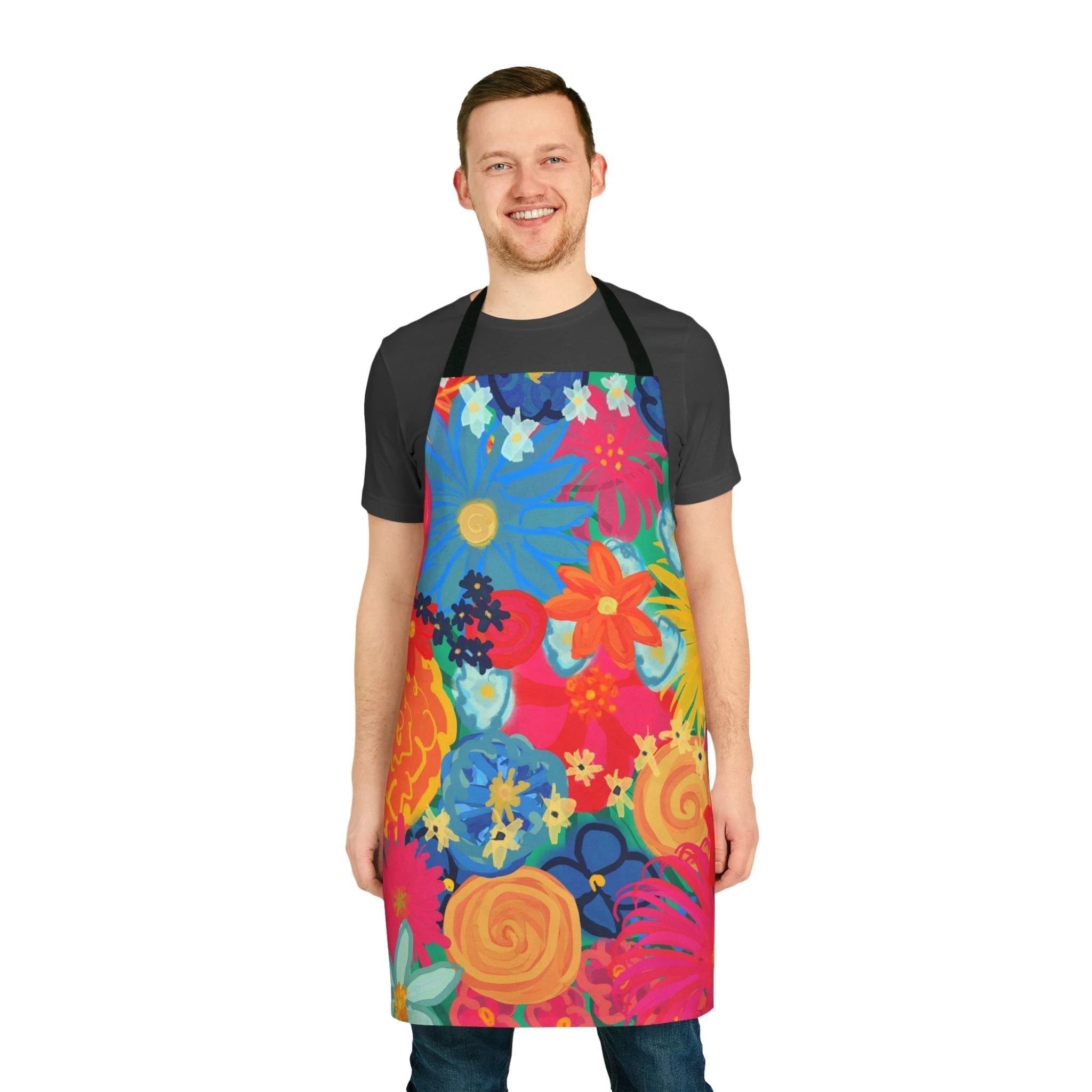 Bespattered Facade Bold Florals Tie-Back Canvas Apron by Bespattered Facade