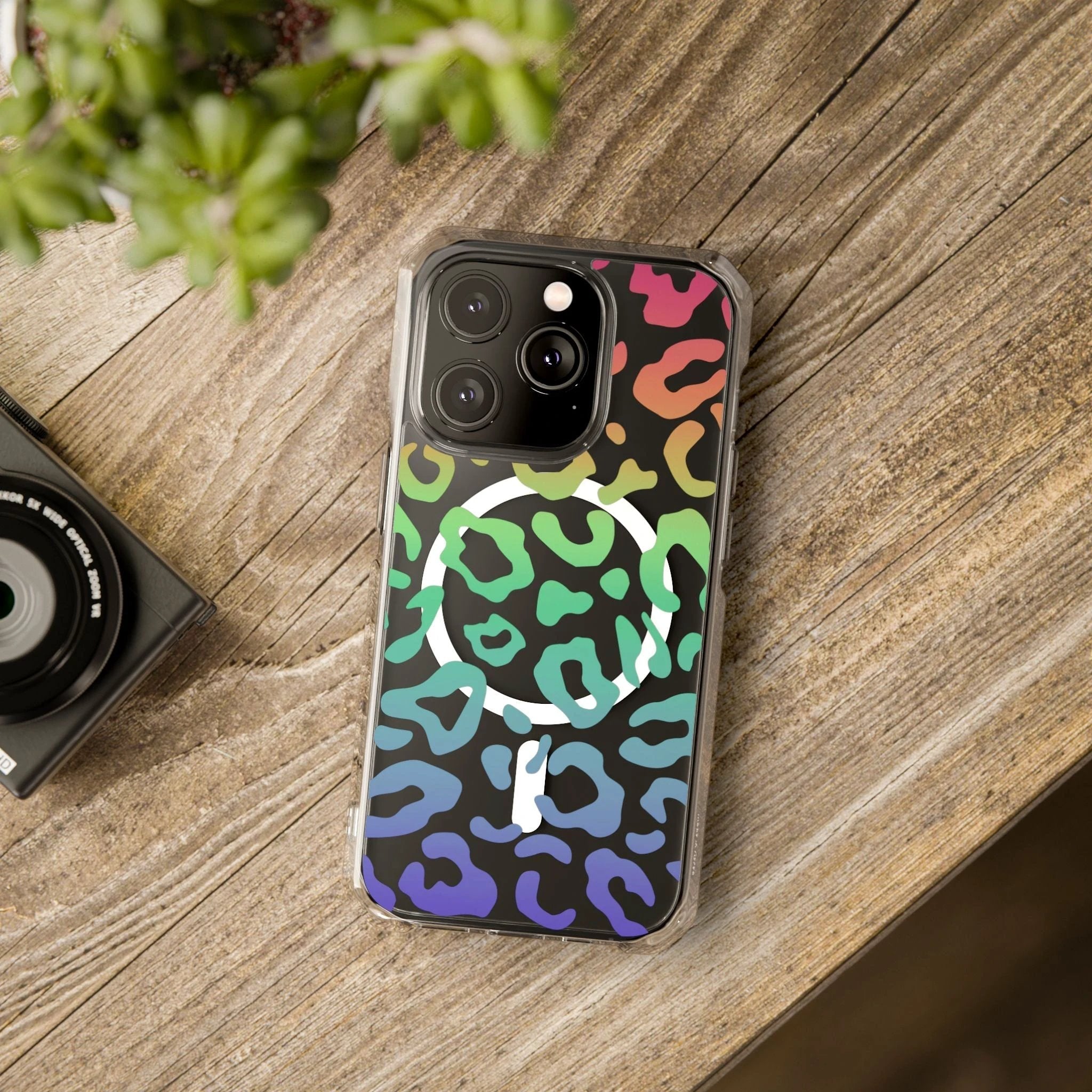 Bespattered Facade Bright Rainbow Leopard MagSafe Clear Impact Case by Bespattered Facade