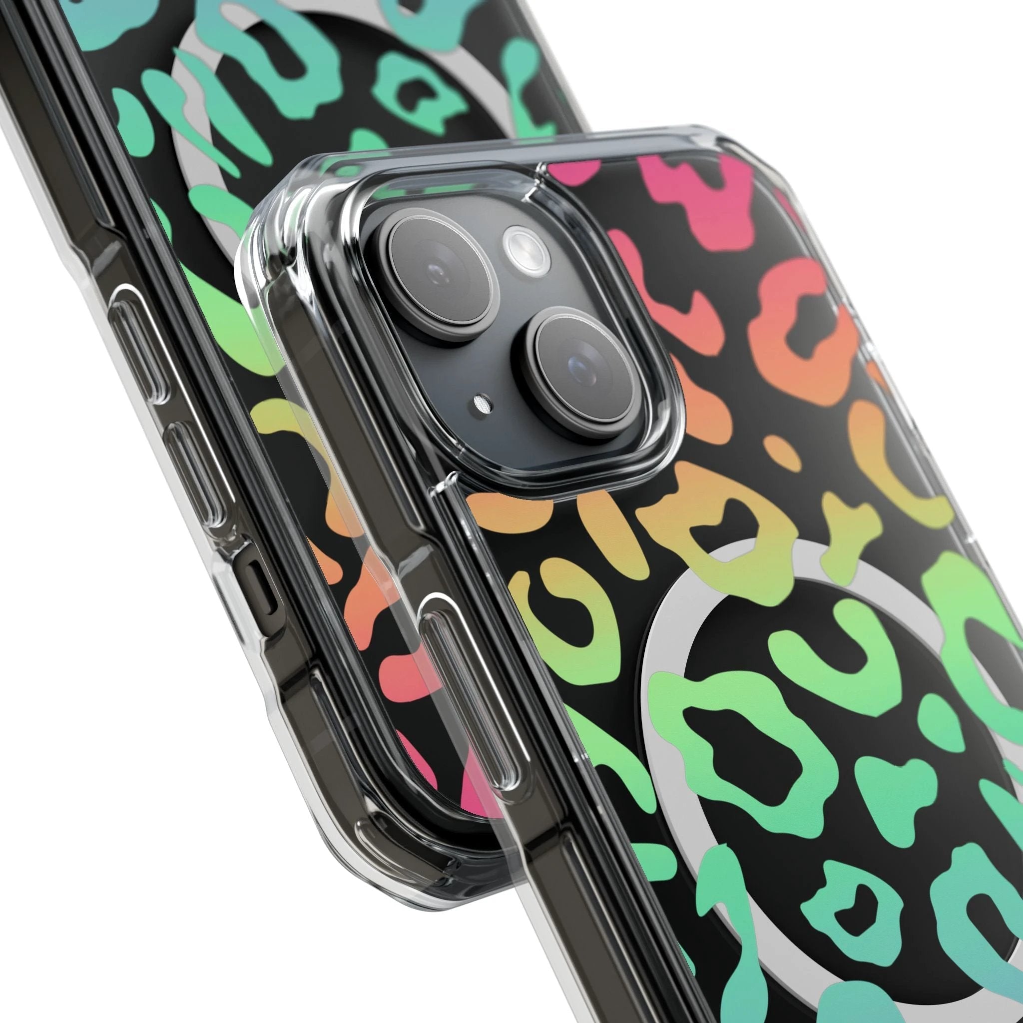 Bespattered Facade Bright Rainbow Leopard MagSafe Clear Impact Case by Bespattered Facade