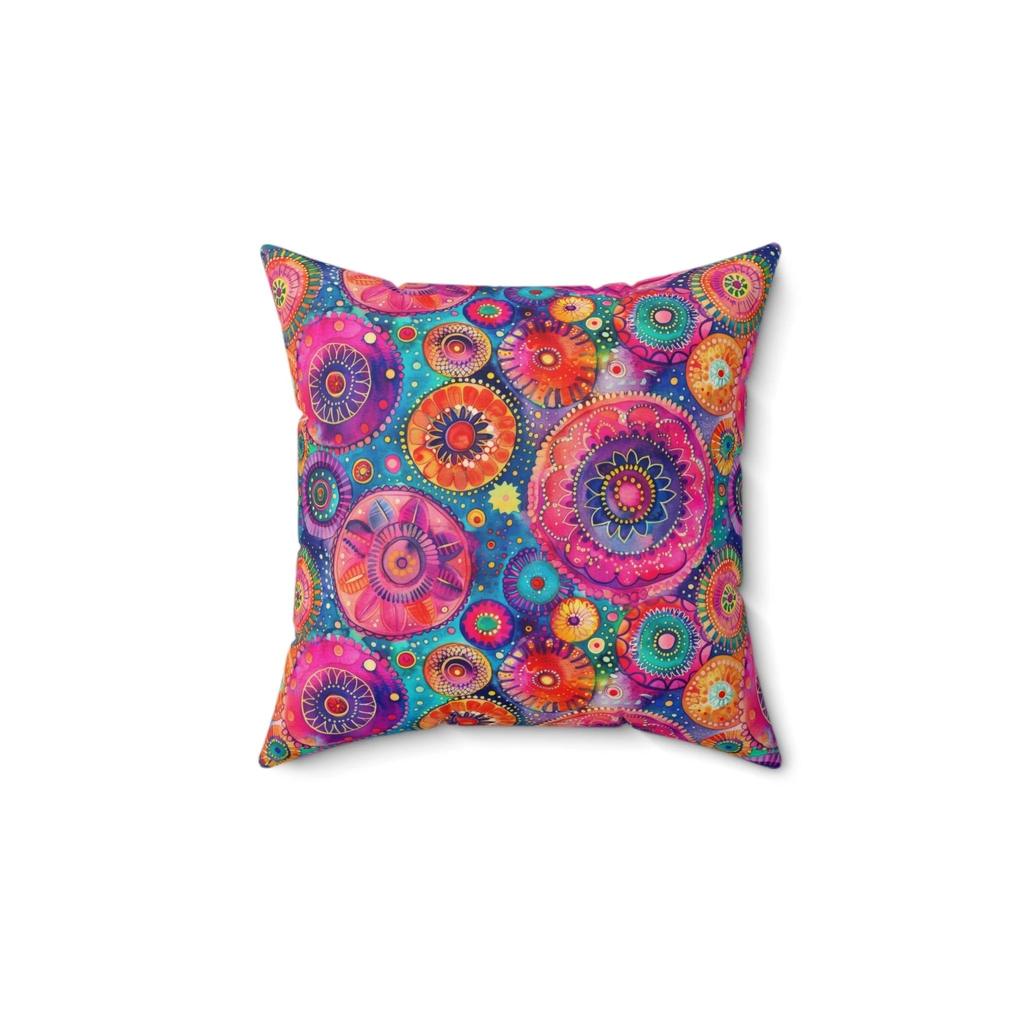 Bespattered Facade Colorful Circles Faux Suede Square Throw Pillow | 4 Sizes by Bespattered Facade