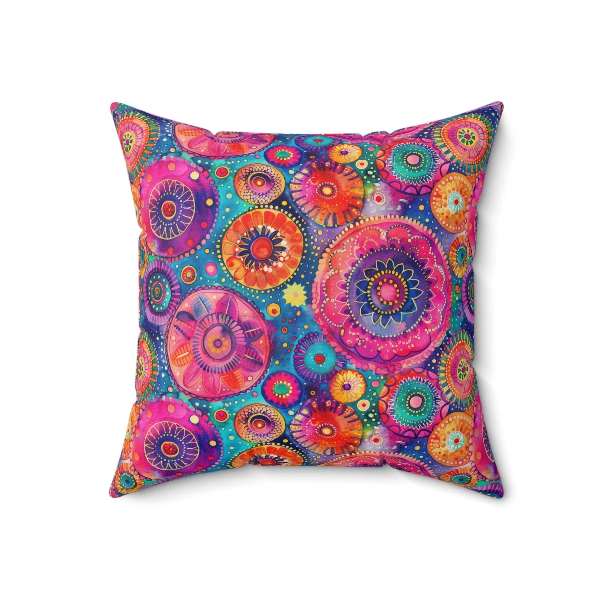 Bespattered Facade Colorful Circles Faux Suede Square Throw Pillow | 4 Sizes by Bespattered Facade