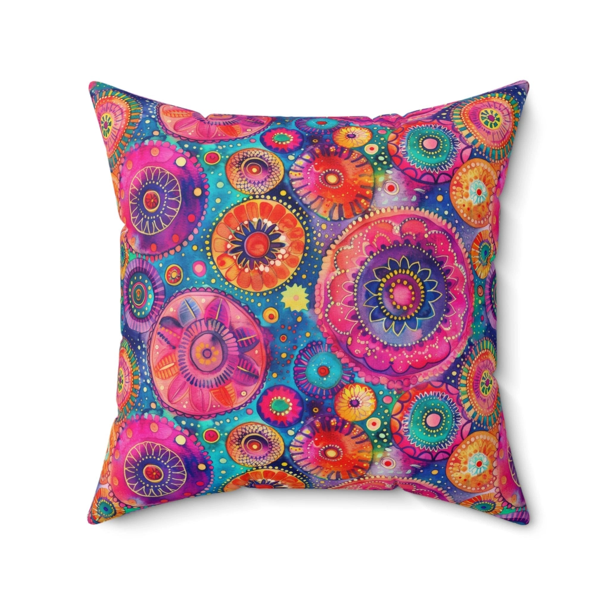 Bespattered Facade Colorful Circles Faux Suede Square Throw Pillow | 4 Sizes by Bespattered Facade