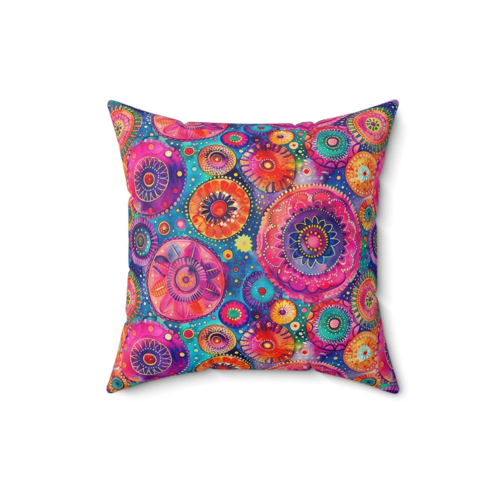 Bespattered Facade Colorful Circles Faux Suede Square Throw Pillow | 4 Sizes by Bespattered Facade