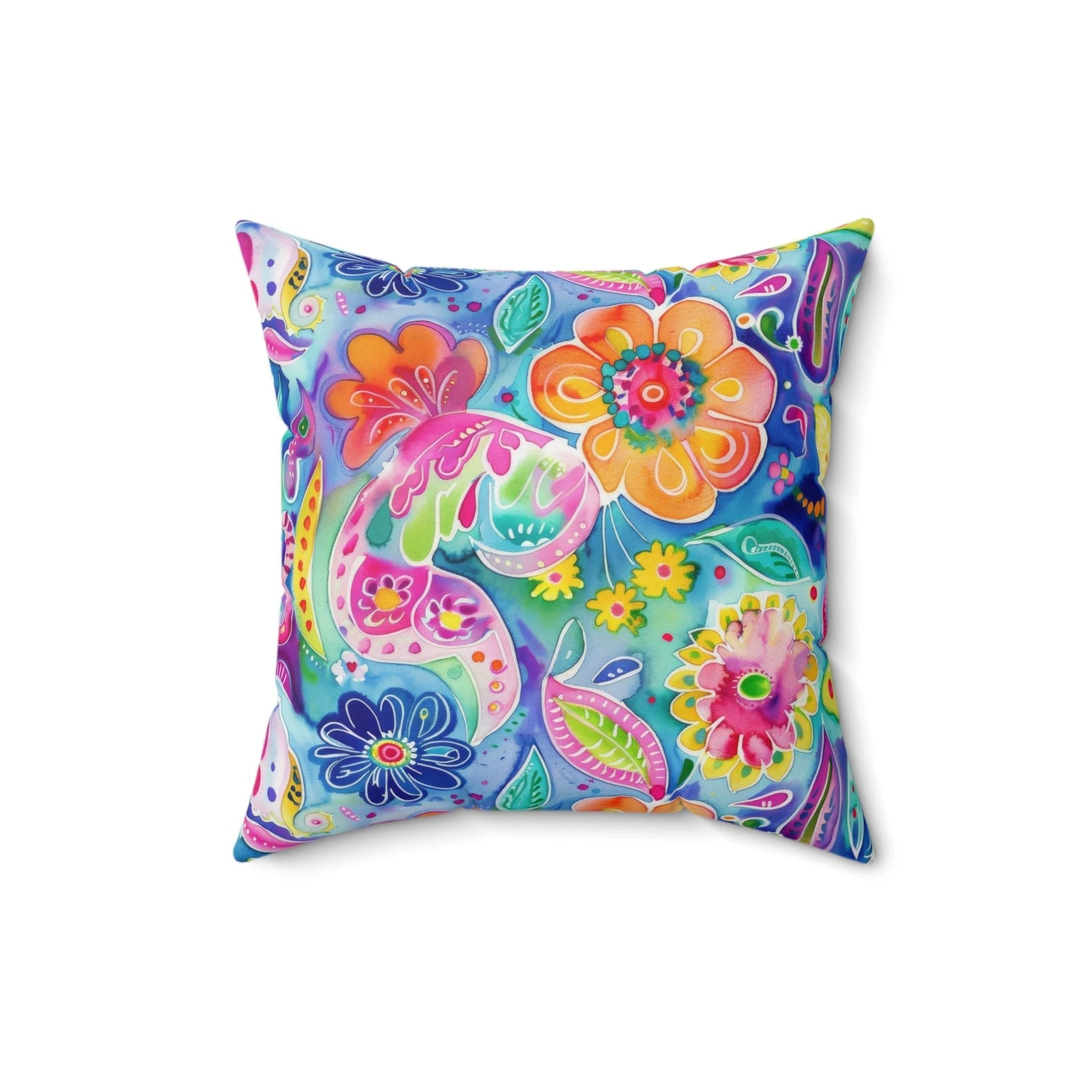 Bespattered Facade Colorful Florals Faux Suede Square Throw Pillow | 4 Sizes by Bespattered Facade