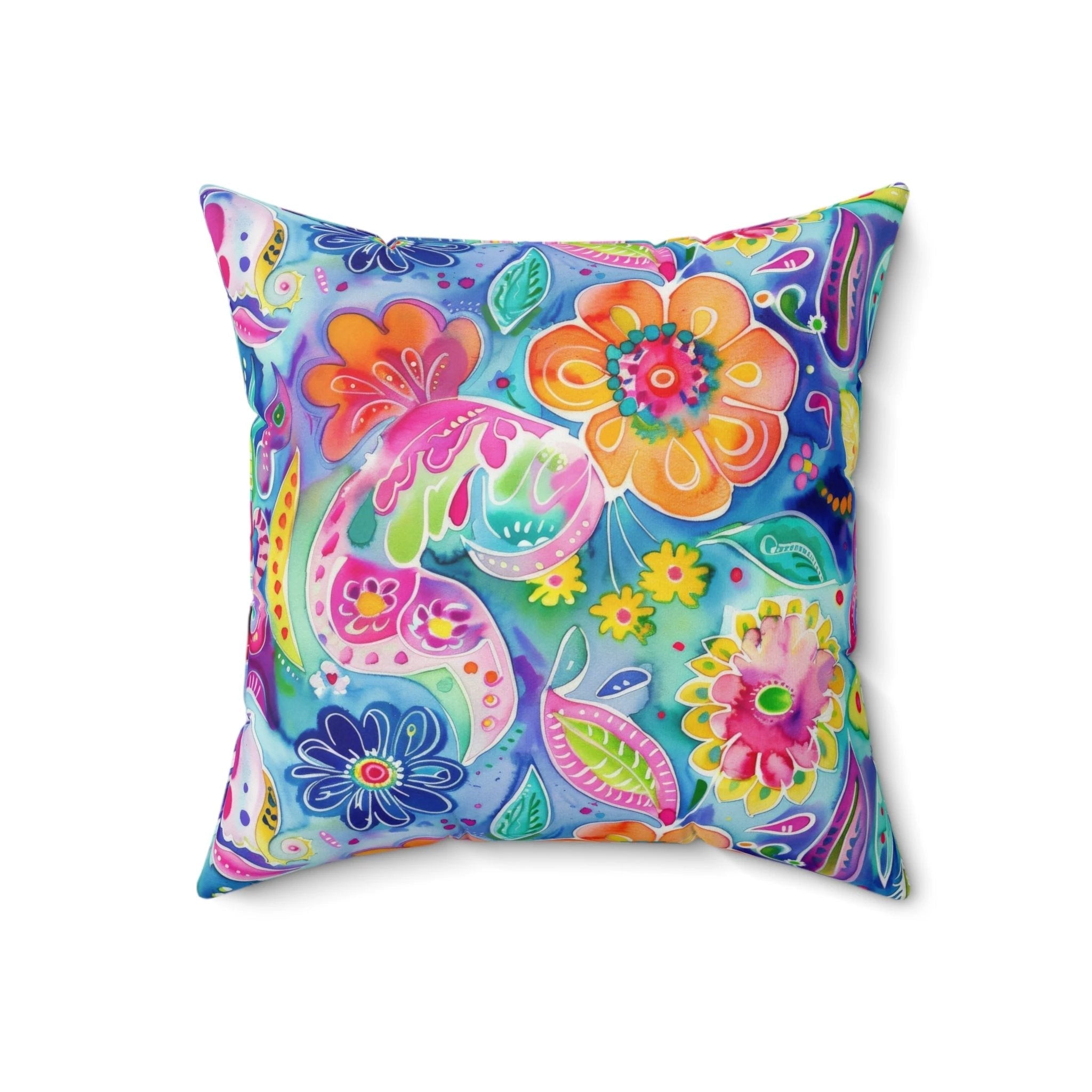 Bespattered Facade Colorful Florals Faux Suede Square Throw Pillow | 4 Sizes by Bespattered Facade