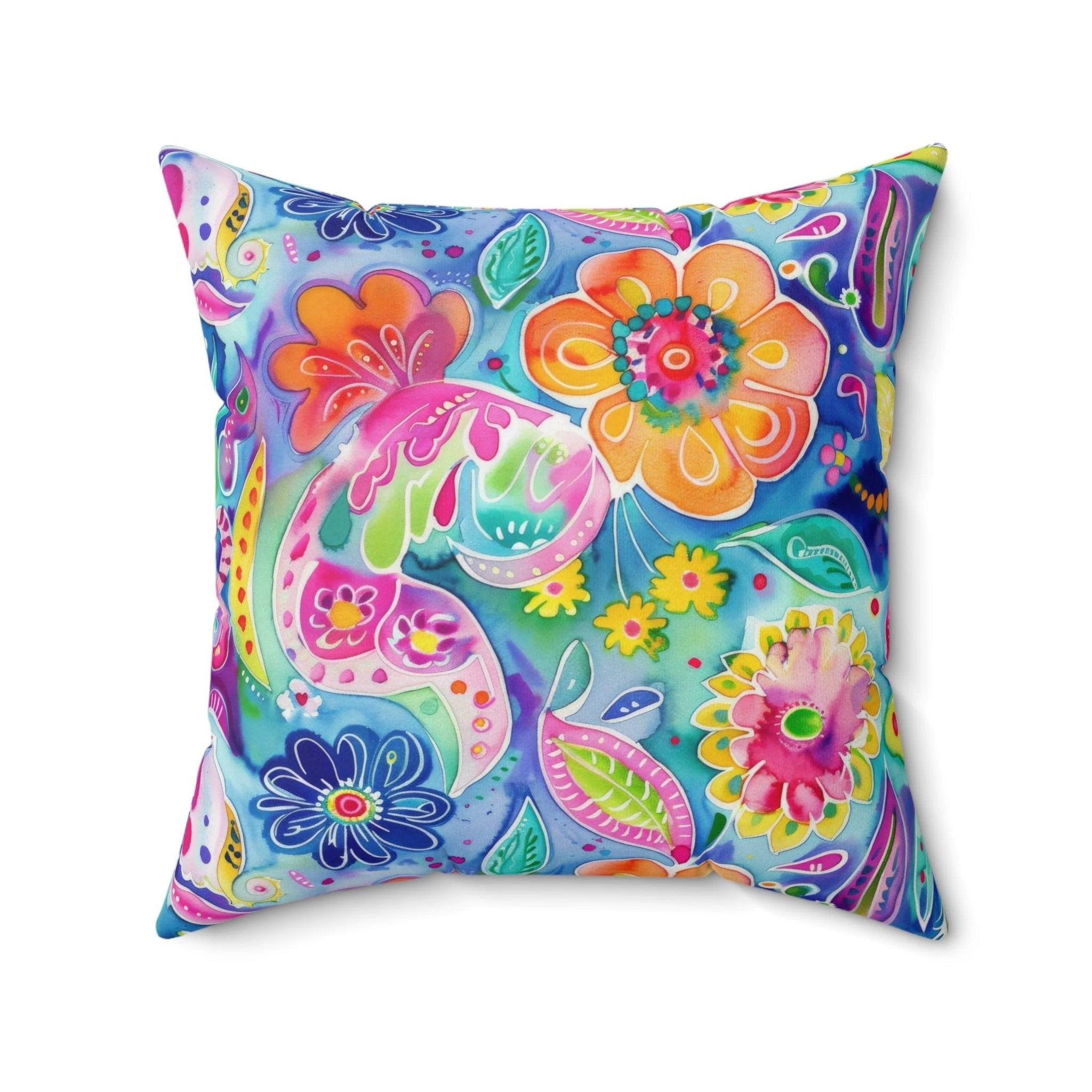 Bespattered Facade Colorful Florals Faux Suede Square Throw Pillow | 4 Sizes by Bespattered Facade