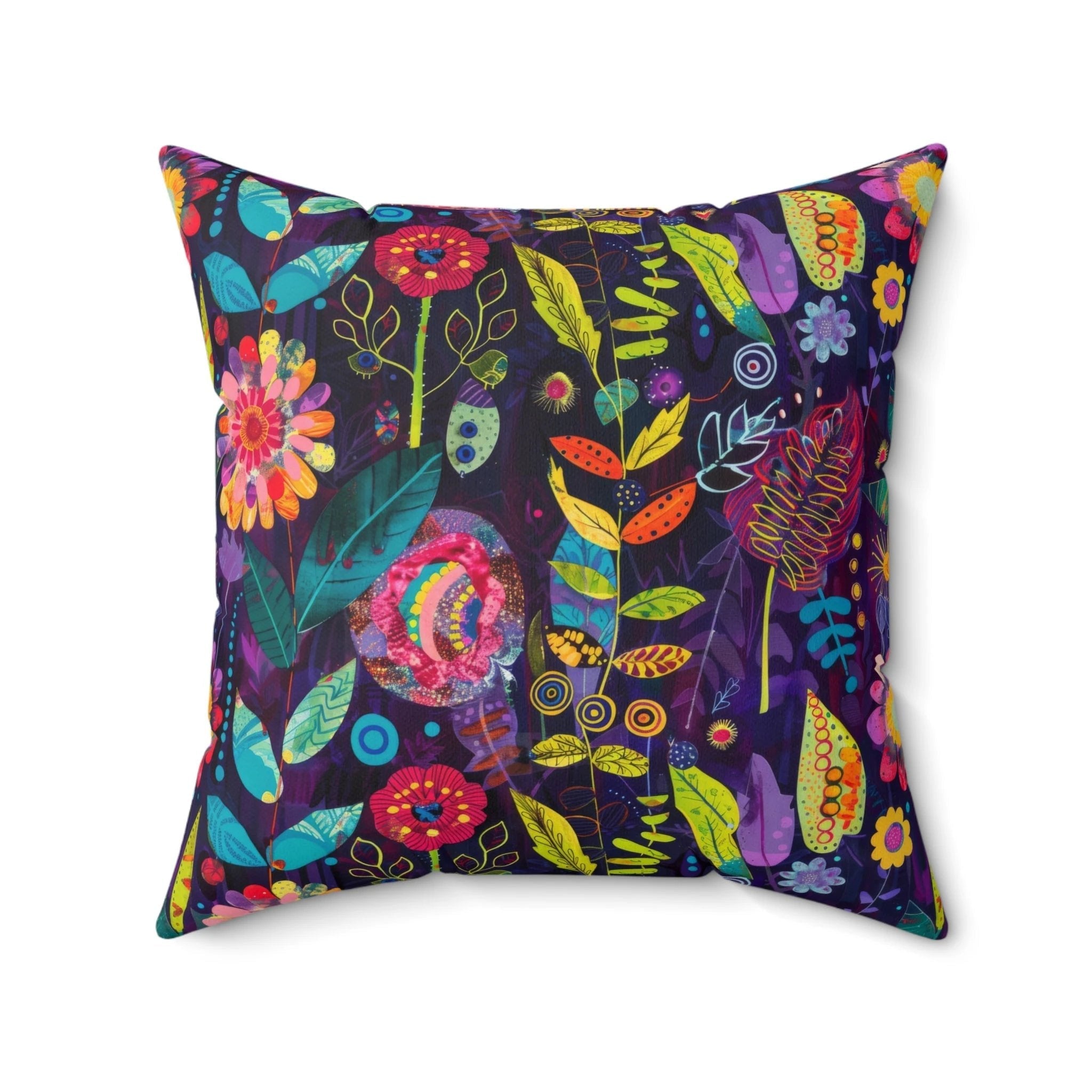 Bespattered Facade Colorful Flowers Faux Suede Square Throw Pillow | 4 Sizes by Bespattered Facade