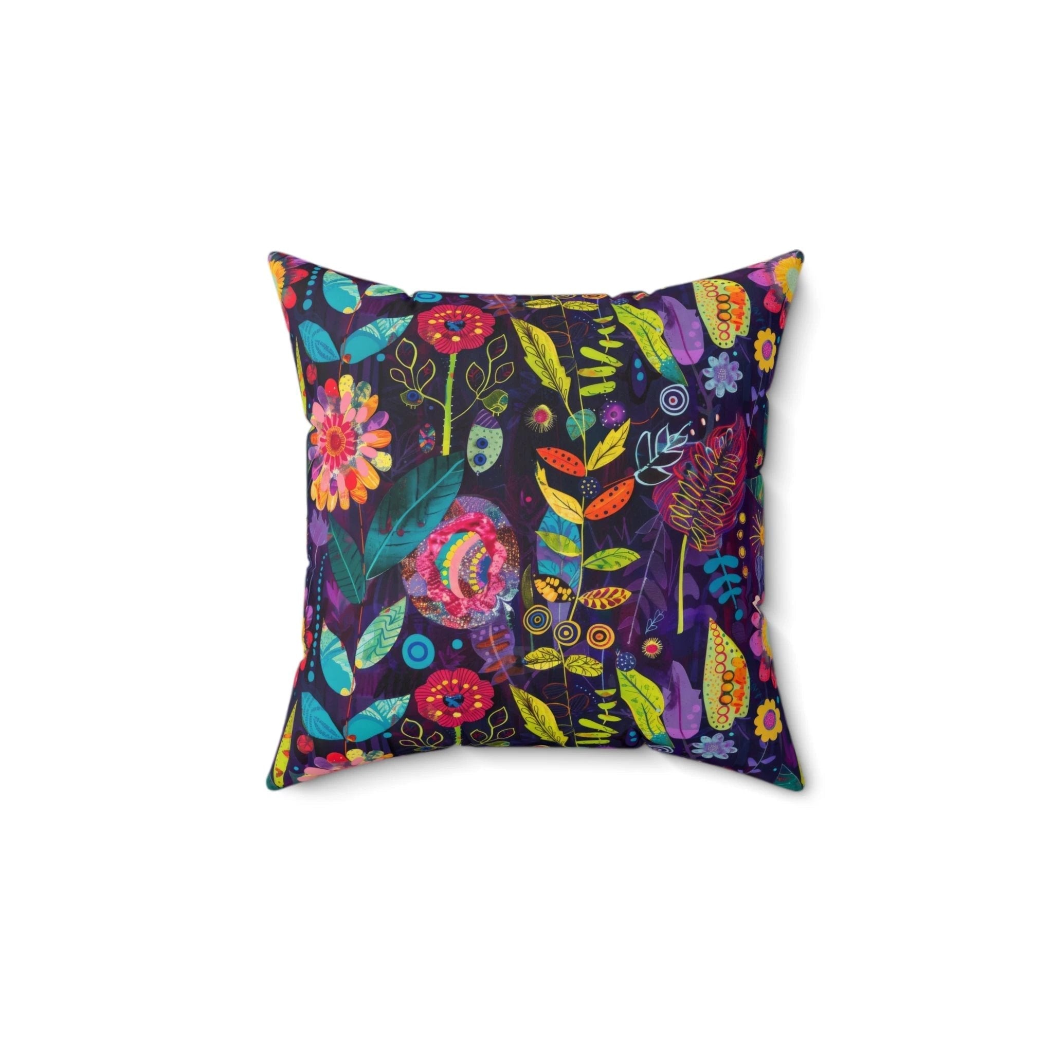 Bespattered Facade Colorful Flowers Faux Suede Square Throw Pillow | 4 Sizes by Bespattered Facade