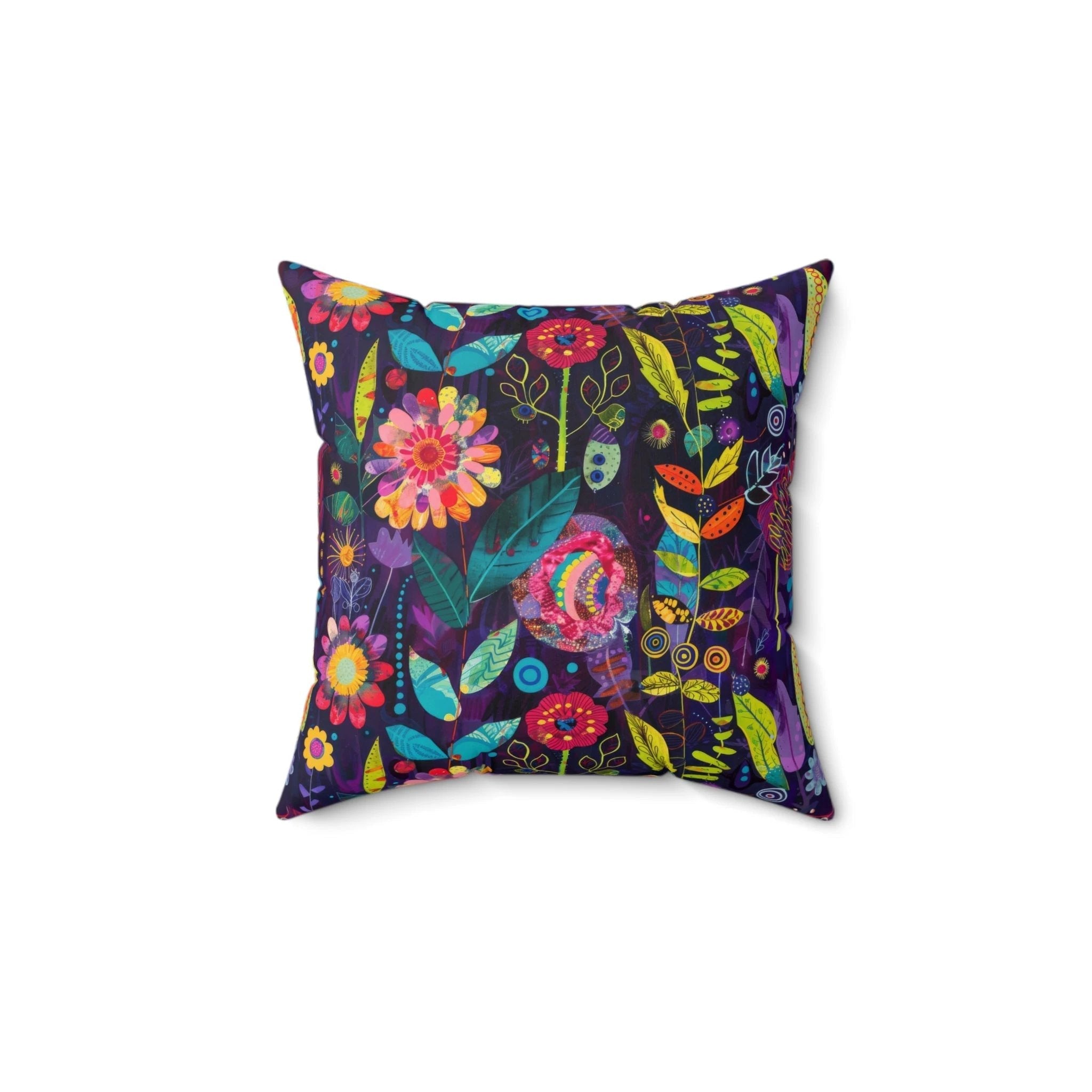Bespattered Facade Colorful Flowers Faux Suede Square Throw Pillow | 4 Sizes by Bespattered Facade