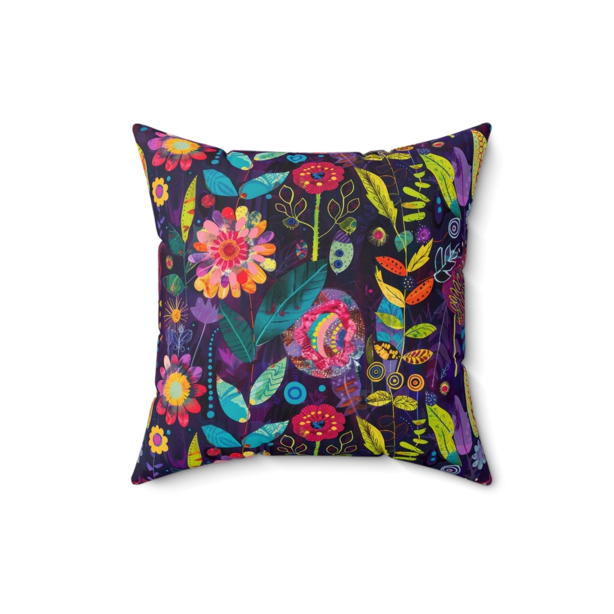 Bespattered Facade Colorful Flowers Faux Suede Square Throw Pillow | 4 Sizes by Bespattered Facade