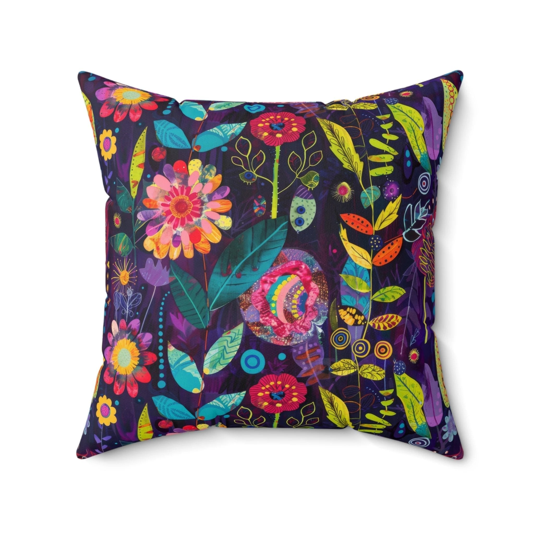 Bespattered Facade Colorful Flowers Faux Suede Square Throw Pillow | 4 Sizes by Bespattered Facade