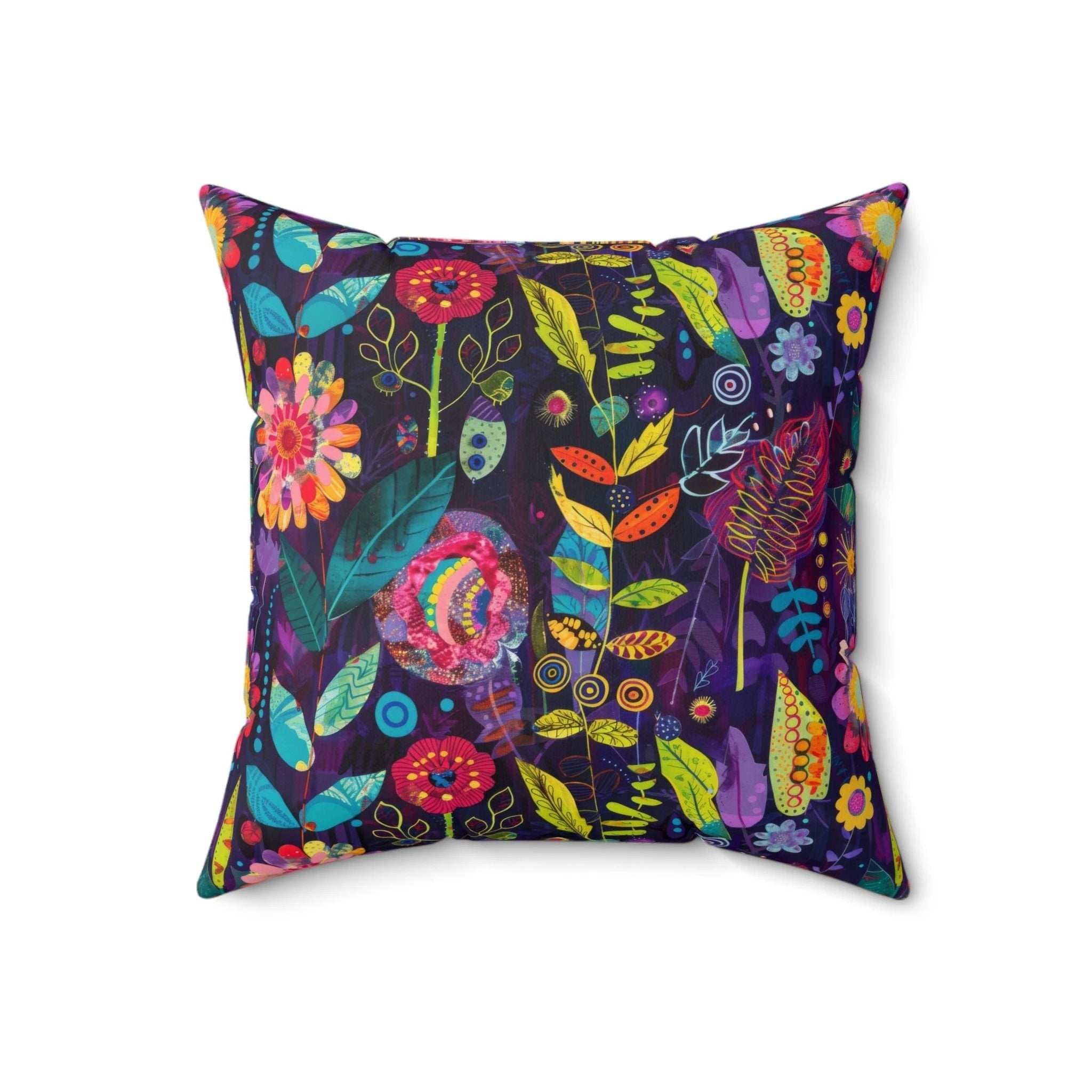 Bespattered Facade Colorful Flowers Faux Suede Square Throw Pillow | 4 Sizes by Bespattered Facade