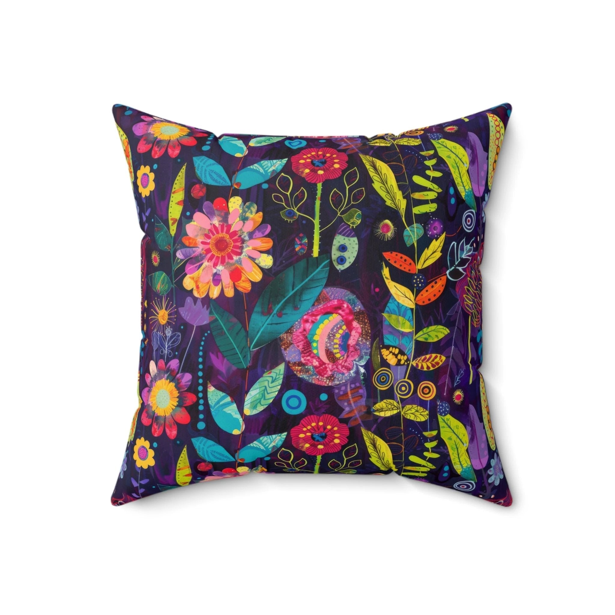 Bespattered Facade Colorful Flowers Faux Suede Square Throw Pillow | 4 Sizes by Bespattered Facade