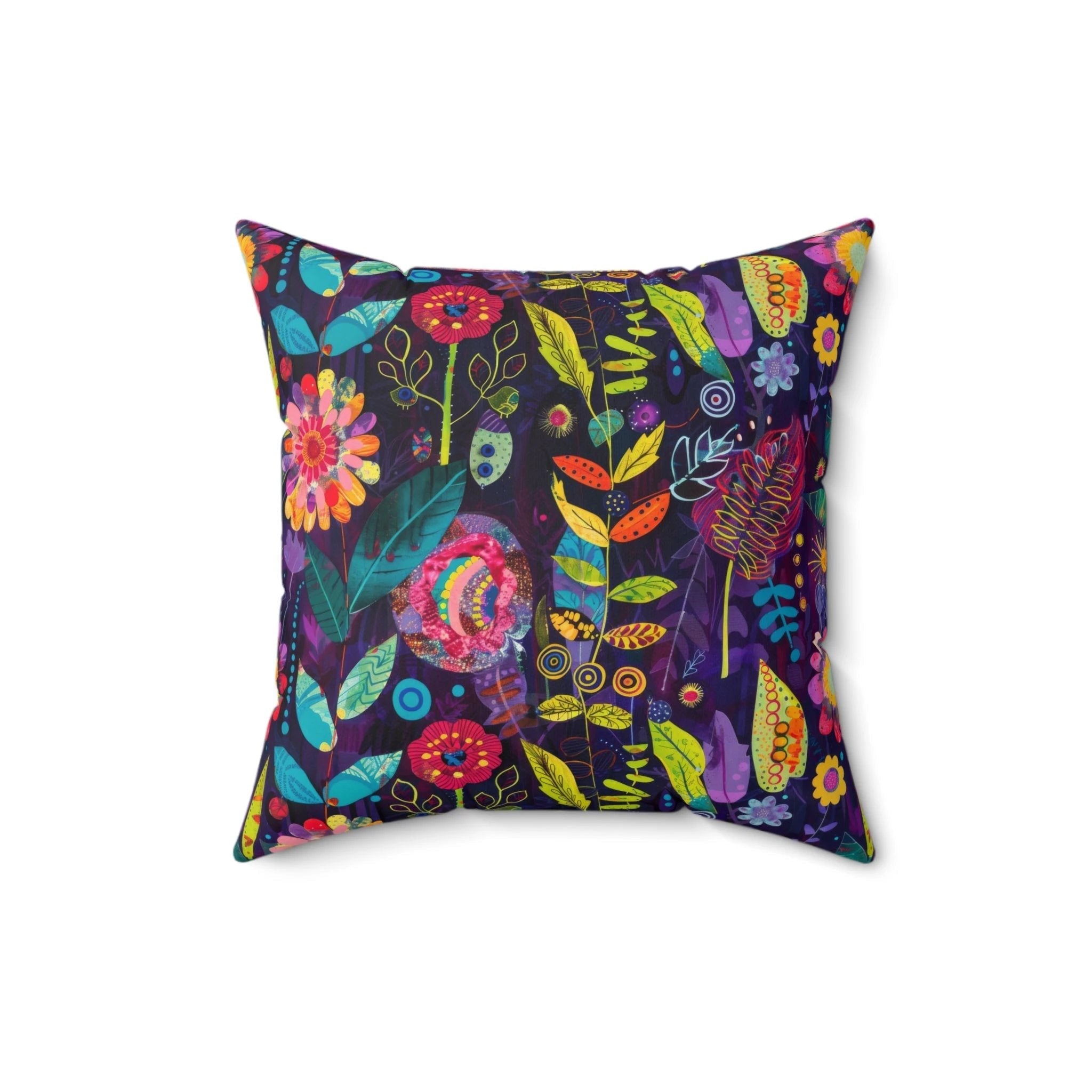 Bespattered Facade Colorful Flowers Faux Suede Square Throw Pillow | 4 Sizes by Bespattered Facade