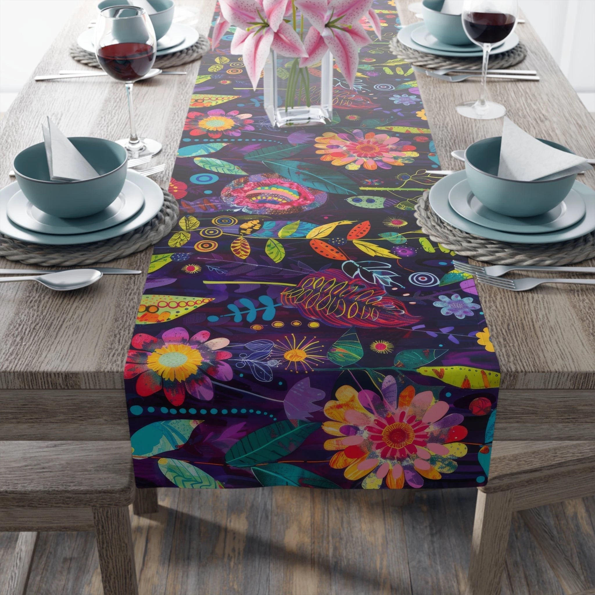 Bespattered Facade Colorful Flowers Table Runner (2 sizes) by Bespattered Facade